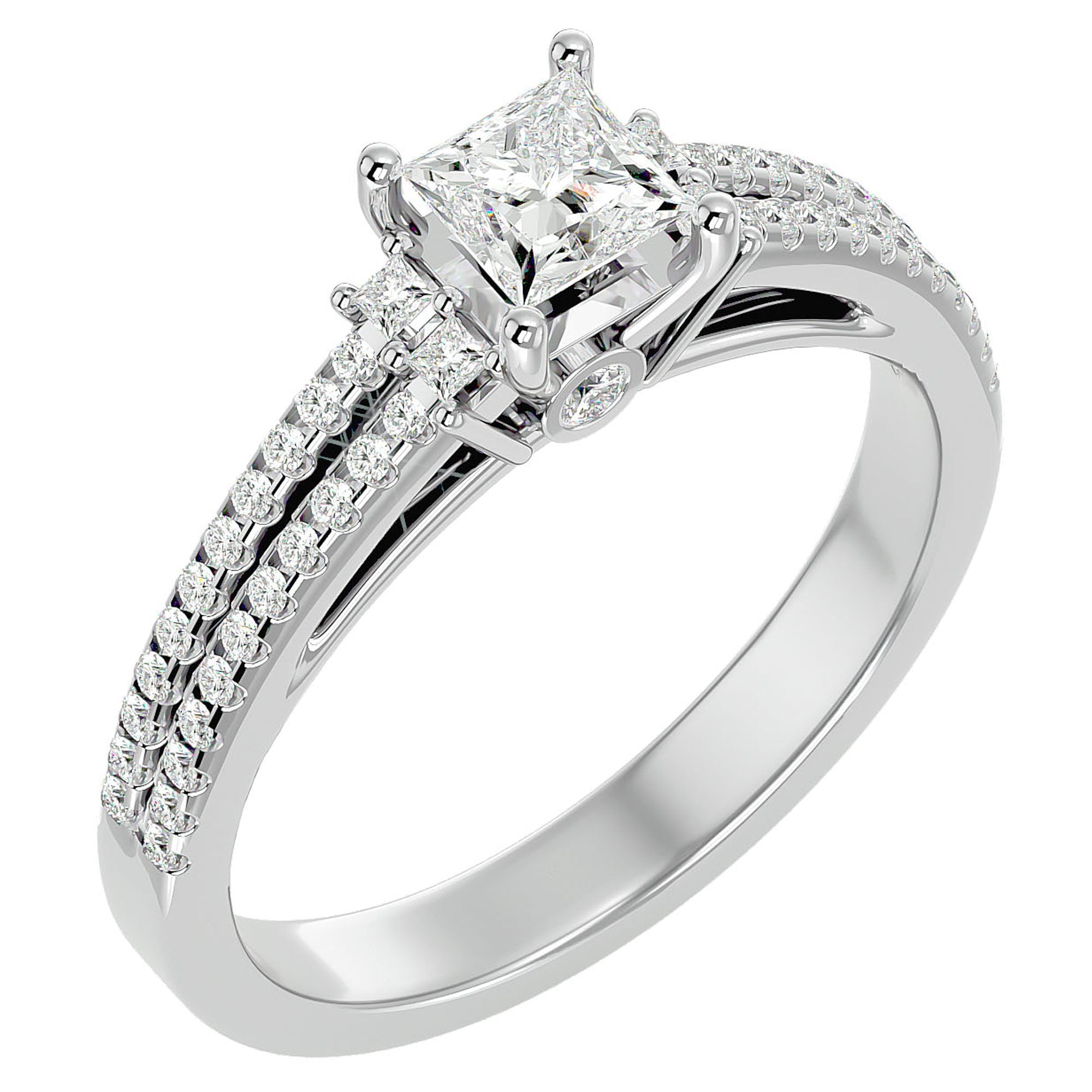 Inel de Logodnă Pavé din Aur 14k cu Diamant Natural Tăietură Princess de 0.73 ct din 14k Aur Alb - Castelo.ro