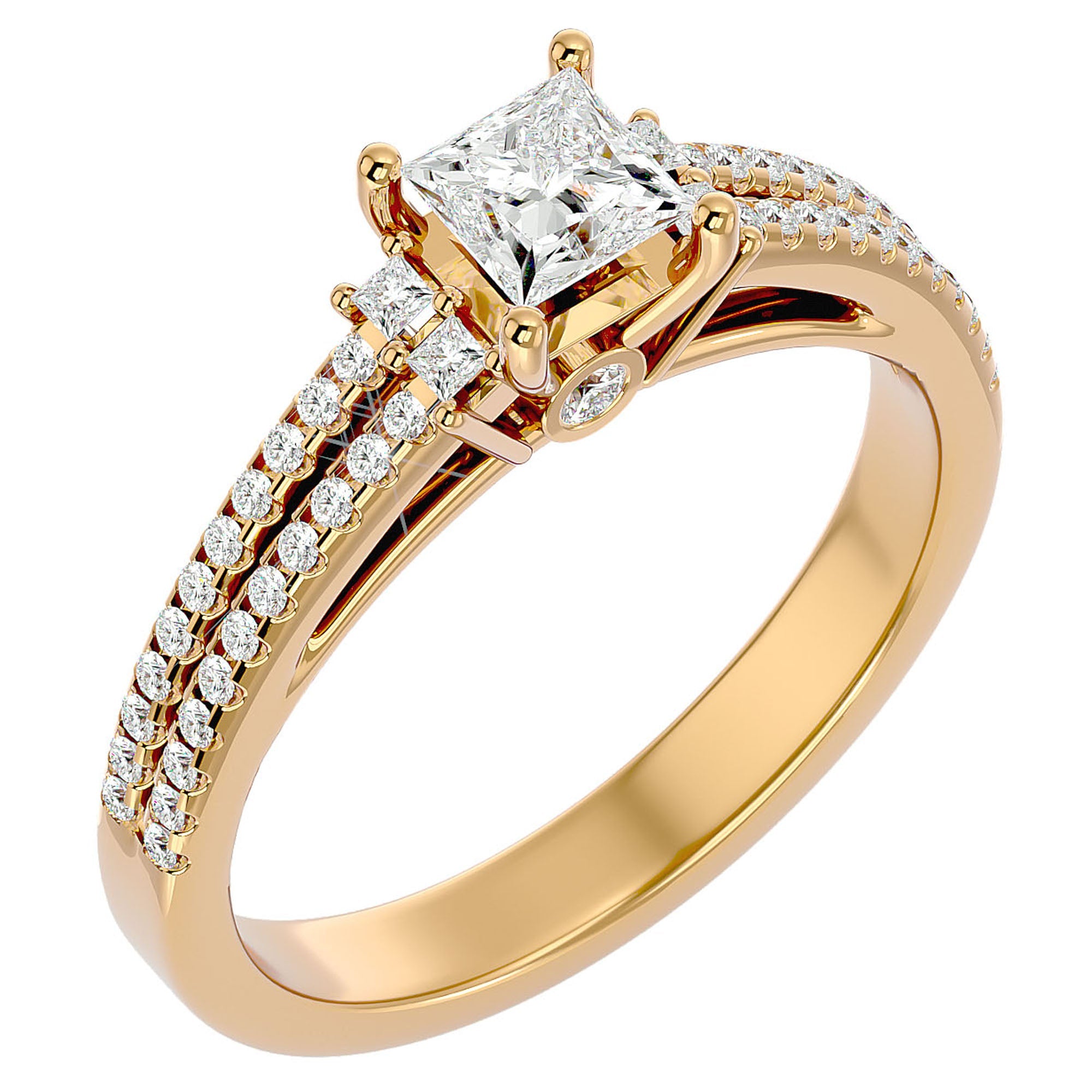 Inel de Logodnă Pavé din Aur 14k cu Diamant Natural Tăietură Princess de 0.73 ct din 14k Aur Galben - Castelo.ro
