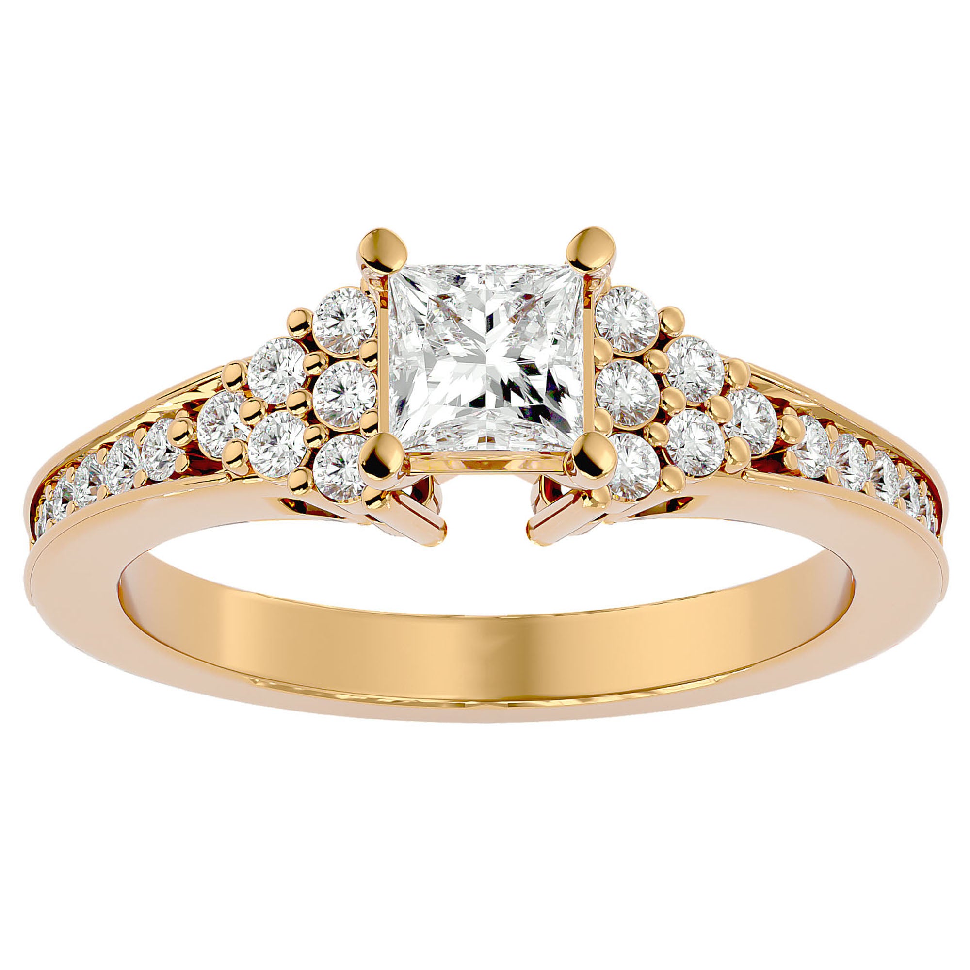 Inel de Logodnă cu Diamante Naturale Tăietură Princess de 0.92 ct din 18k Aur Galben - Castelo.ro