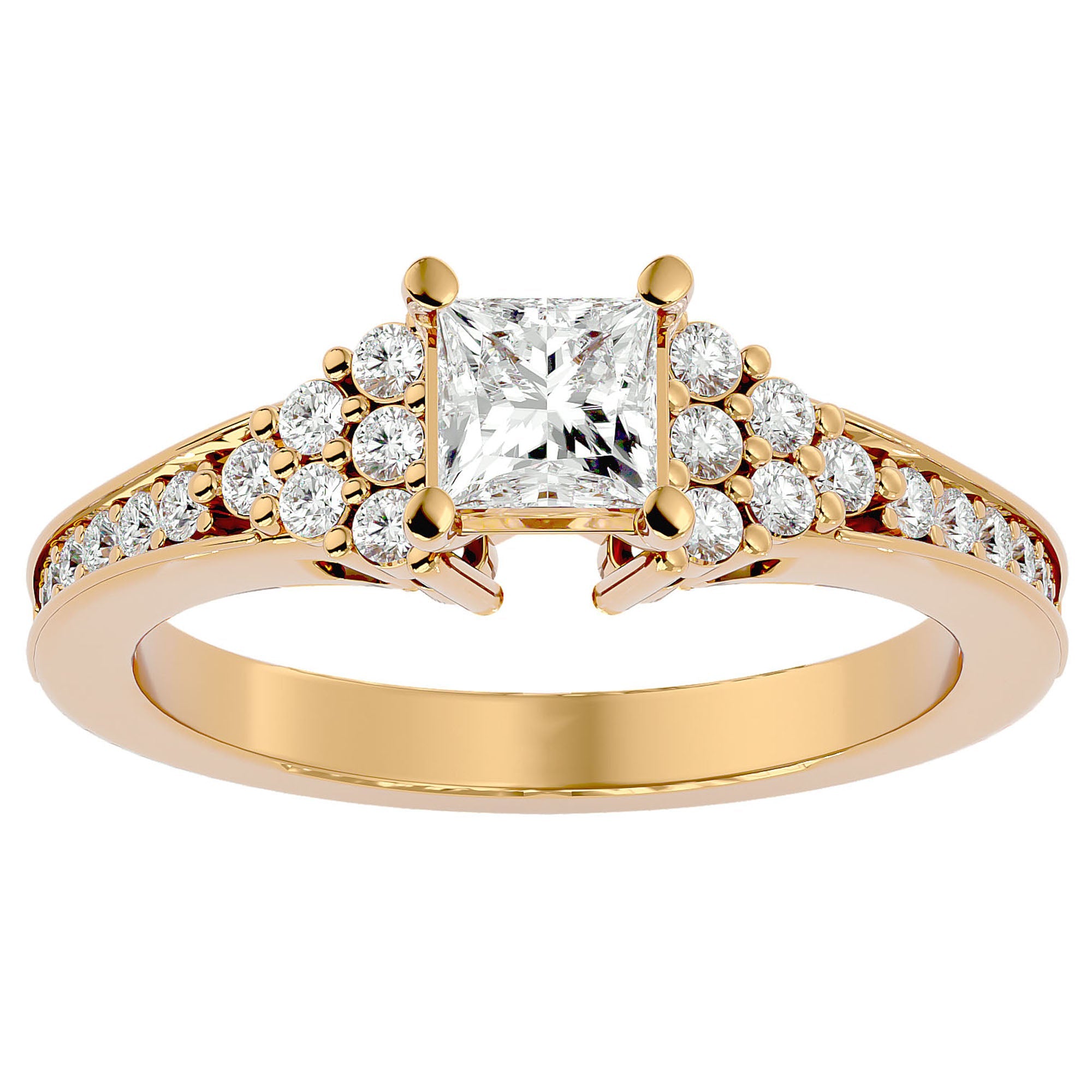Inel de Logodnă cu Diamante Create în Laborator Tăietură Princess de 0.92 ct din 18k Aur Galben - Castelo.ro