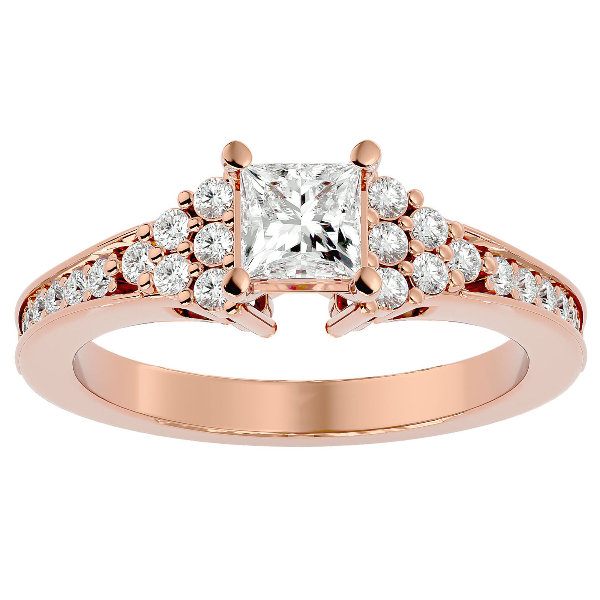 Inel de Logodnă cu Diamante Naturale Tăietură Princess de 0.92 ct din 18k Aur Roz - Castelo.ro