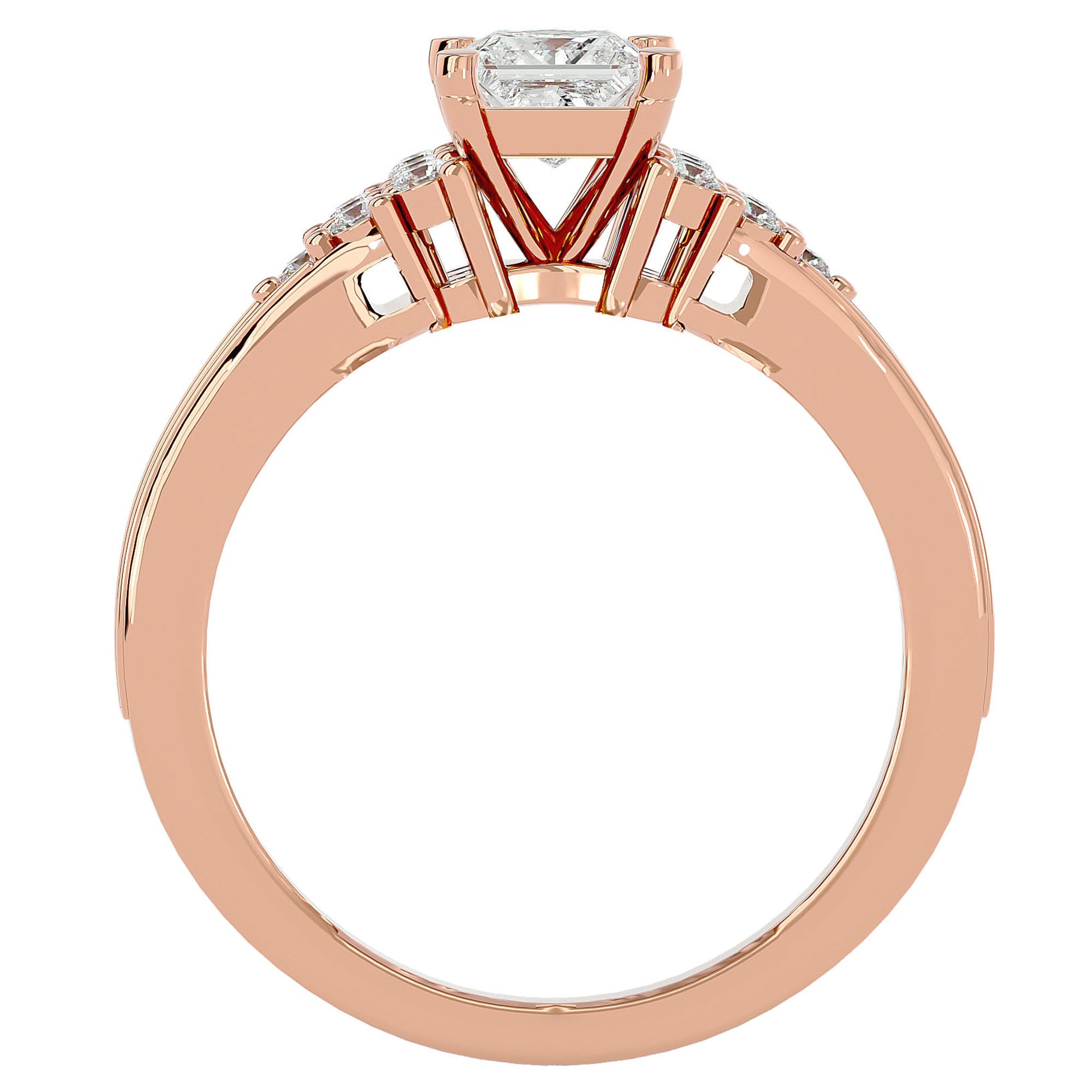 Inel de Logodnă cu Diamante Create în Laborator Tăietură Princess de 0.92 ct din 18k Aur Roz - Castelo.ro