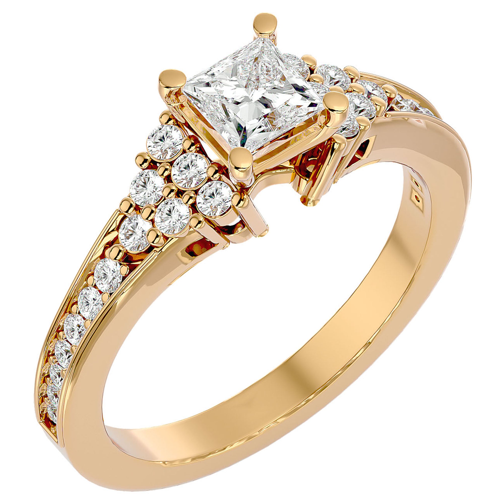 Inel de Logodnă cu Diamante Naturale Tăietură Princess de 0.92 ct din 18k Aur Galben - Castelo.ro