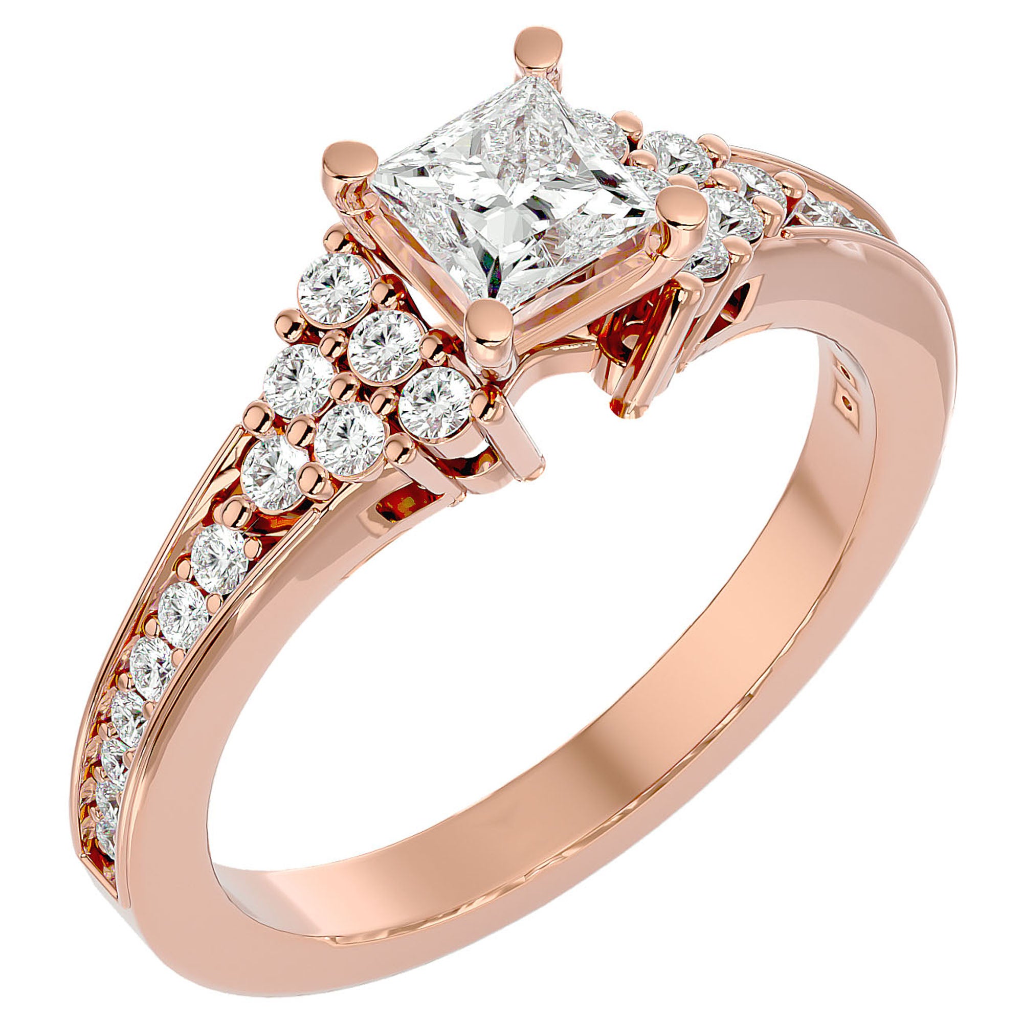 Inel de Logodnă cu Diamante Naturale Tăietură Princess de 0.92 ct din 18k Aur Roz - Castelo.ro