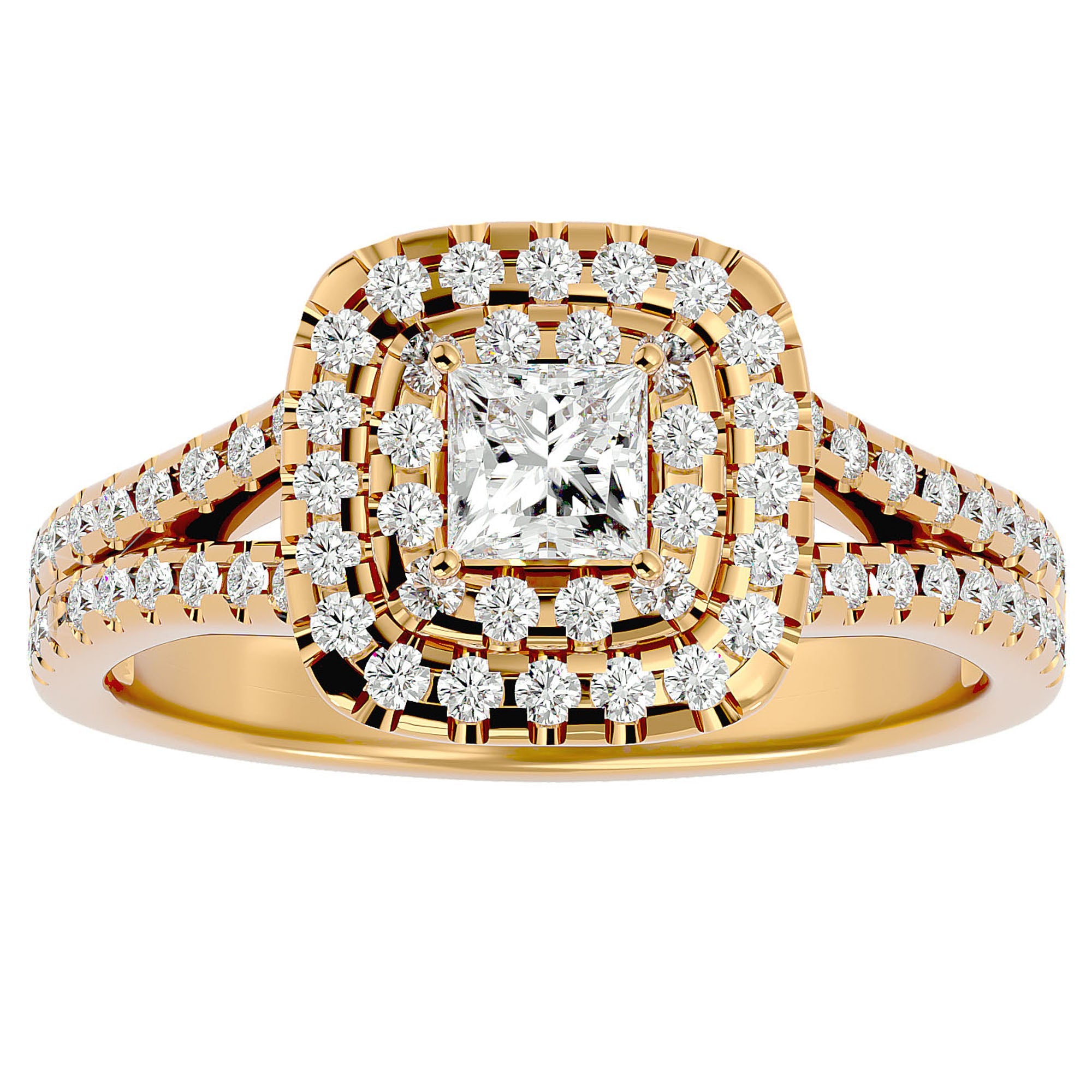 Inel de Logodnă Vintage Pavé Halo din Aur 14k cu Diamante Create în Laborator de 0.84 ct din 14k Aur Galben - Castelo.ro