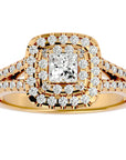 Inel de Logodnă Vintage Pavé Halo cu Diamante Create în Laborator de 0.84 ct din 18k Aur Galben - Castelo.ro