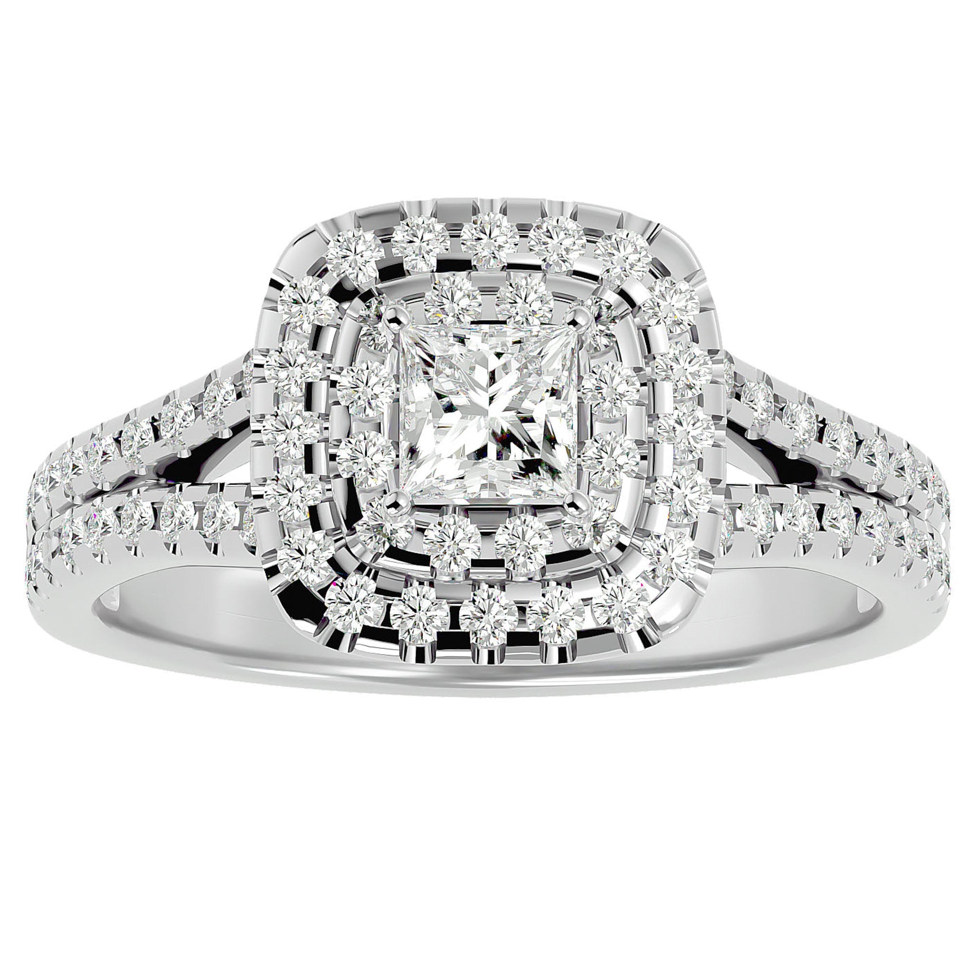 Inel de Logodnă Vintage Pavé Halo din Aur 14k cu Diamante Create în Laborator de 0.84 ct din 14k Aur Alb - Castelo.ro