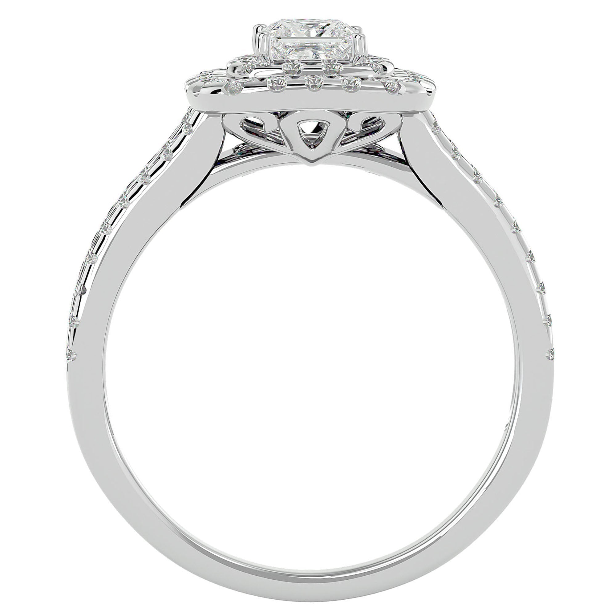 Inel de Logodnă Vintage Pavé Halo din Aur 14k cu Moissanite de 0.84 ct din 14k Aur Alb - Castelo.ro