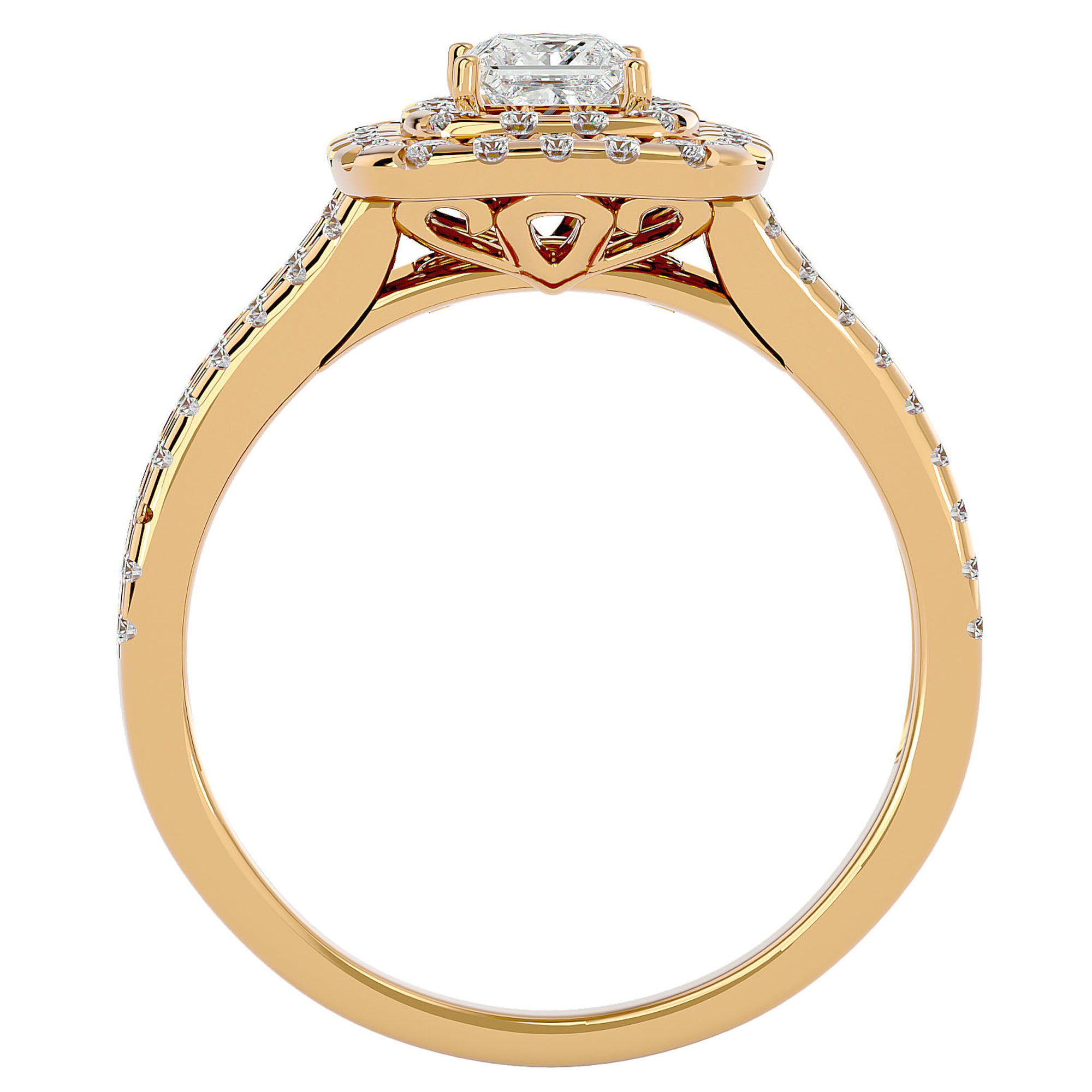 Inel de Logodnă Vintage Pavé Halo cu Diamante Naturale de 0.84 ct din 18k Aur Galben - Castelo.ro
