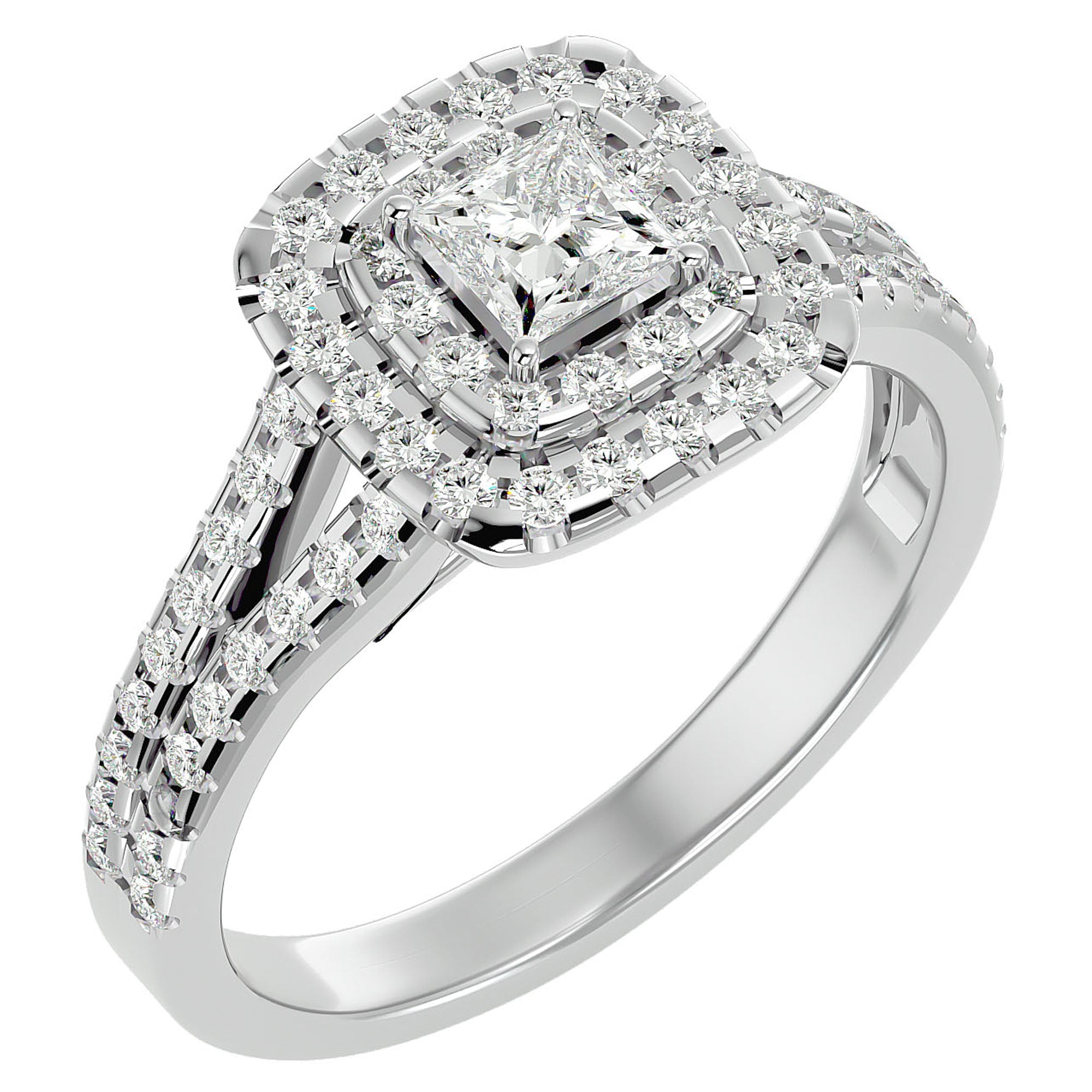 Inel de Logodnă Vintage Pavé Halo din Aur 14k cu Moissanite de 0.84 ct din 14k Aur Alb - Castelo.ro