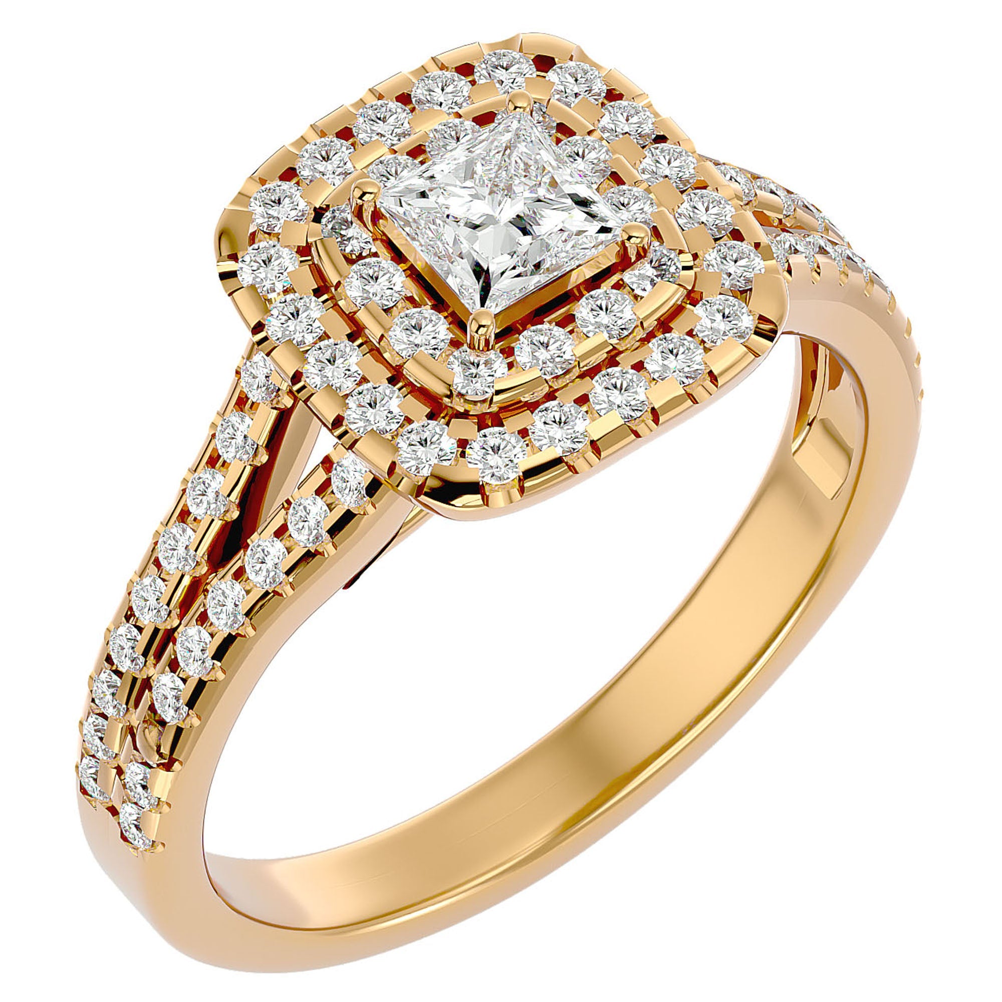 Inel de Logodnă Vintage Pavé Halo din Aur 14k cu Moissanite de 0.84 ct din 14k Aur Galben - Castelo.ro