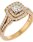 Inel de Logodnă Vintage Pavé Halo din Aur 14k cu Moissanite de 0.84 ct din 14k Aur Galben - Castelo.ro