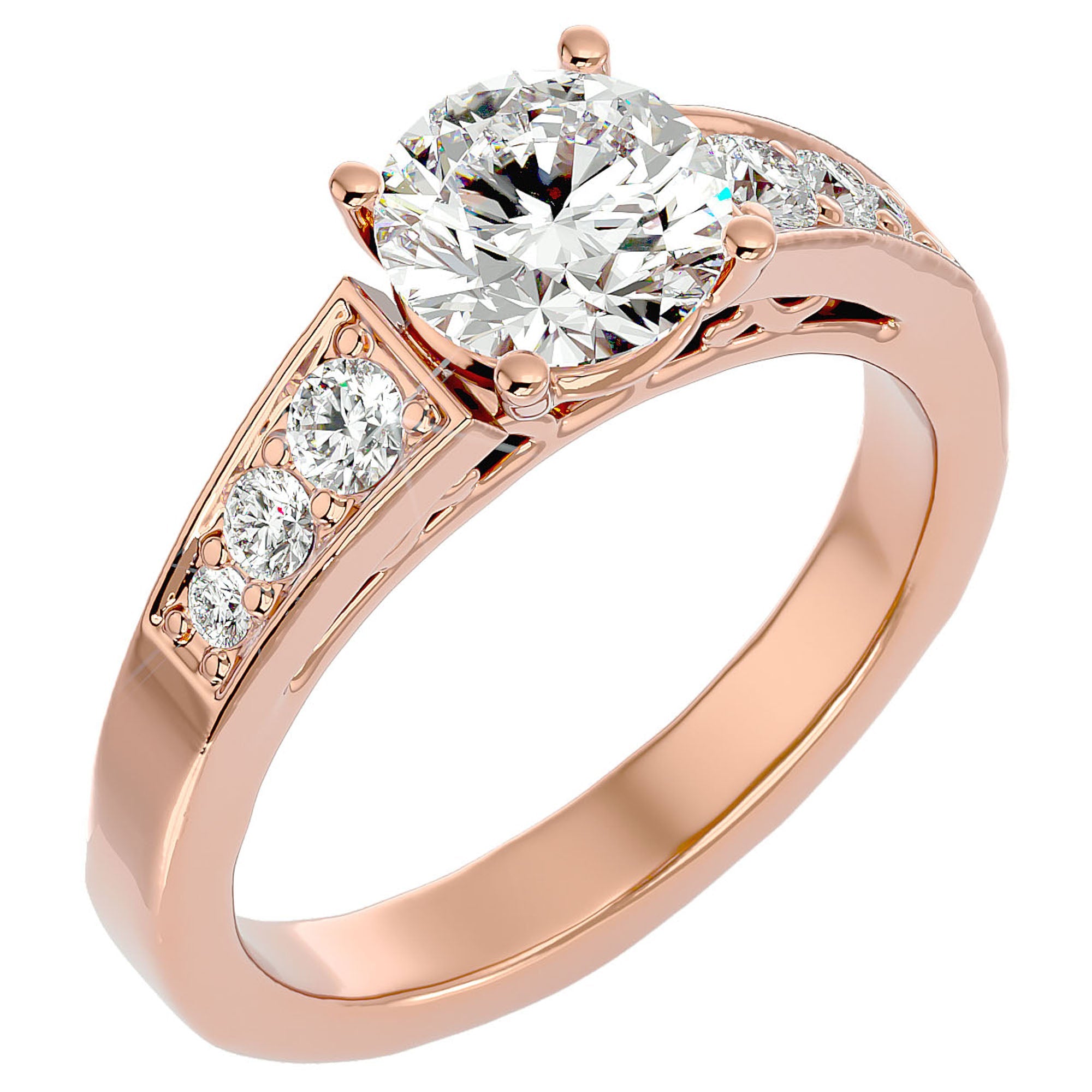 Inel de Logodnă cu Diamante Create în Laborator Tăietură Rotund Brilliant de 1.13 ct din 18k Aur Roz - Castelo.ro