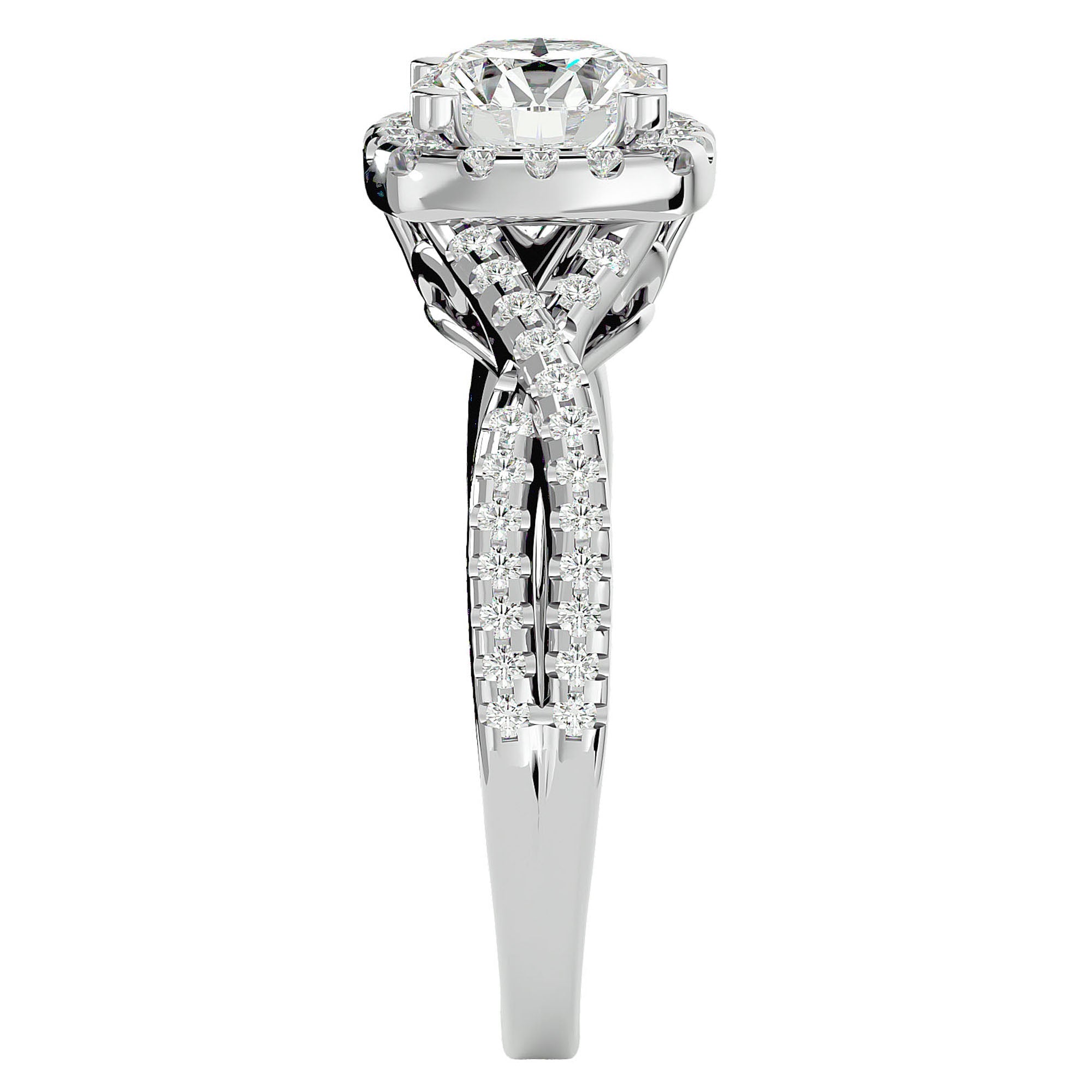 Inel de Logodnă Positano Pavé din Aur 14k cu Diamante Naturale de 1.35 ct din 14k Aur Alb - Castelo.ro
