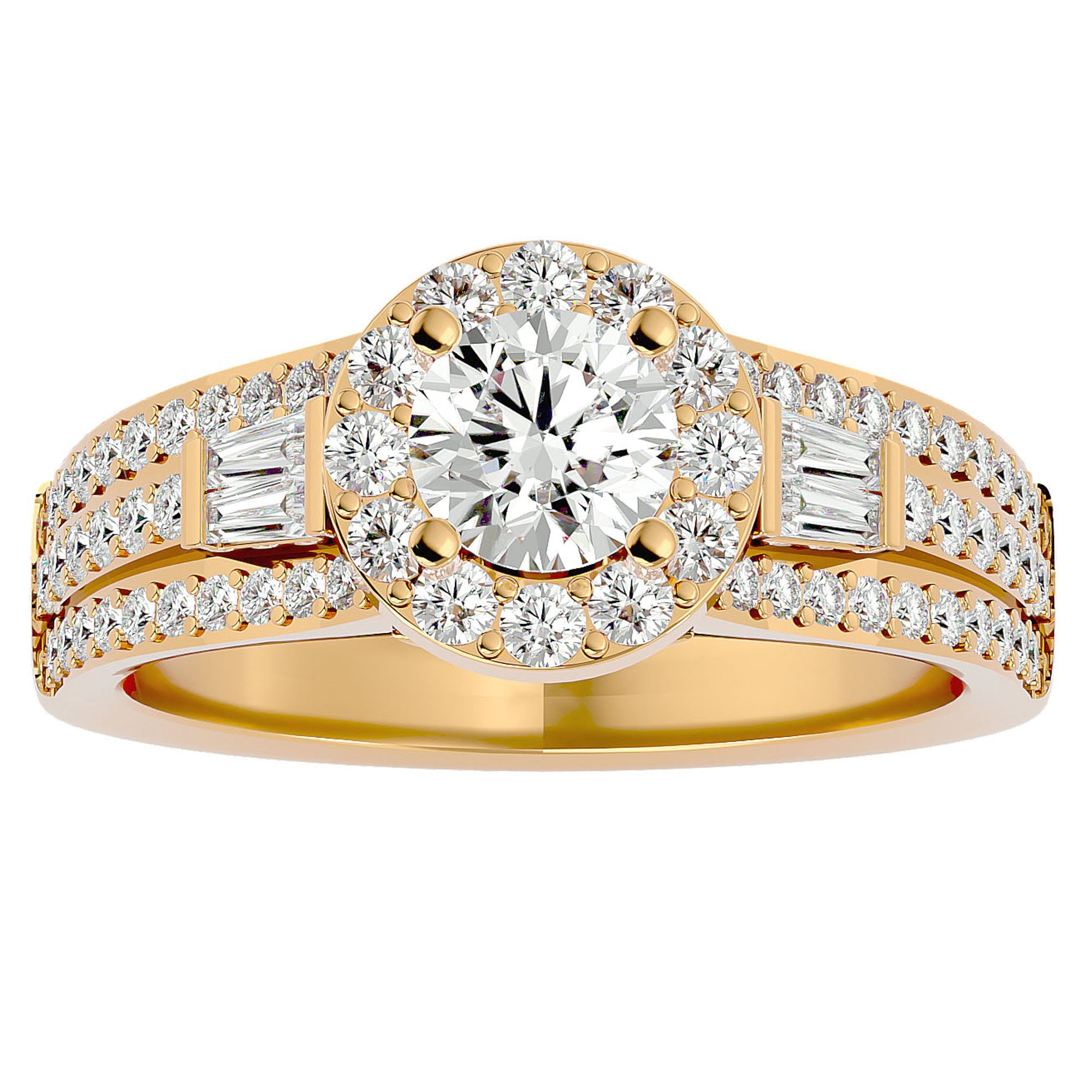 Inel de Logodnă Retro Pavé Halo din Aur 14k cu Moissanite de 1.49 ct din 14k Aur Galben - Castelo.ro