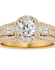 Inel de Logodnă Retro Pavé Halo din Aur 14k cu Moissanite de 1.49 ct din 14k Aur Galben - Castelo.ro