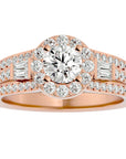Inel de Logodnă Retro Pavé Halo din Aur 14k cu Diamante Naturale de 1.49 ct din 14k Aur Roz - Castelo.ro