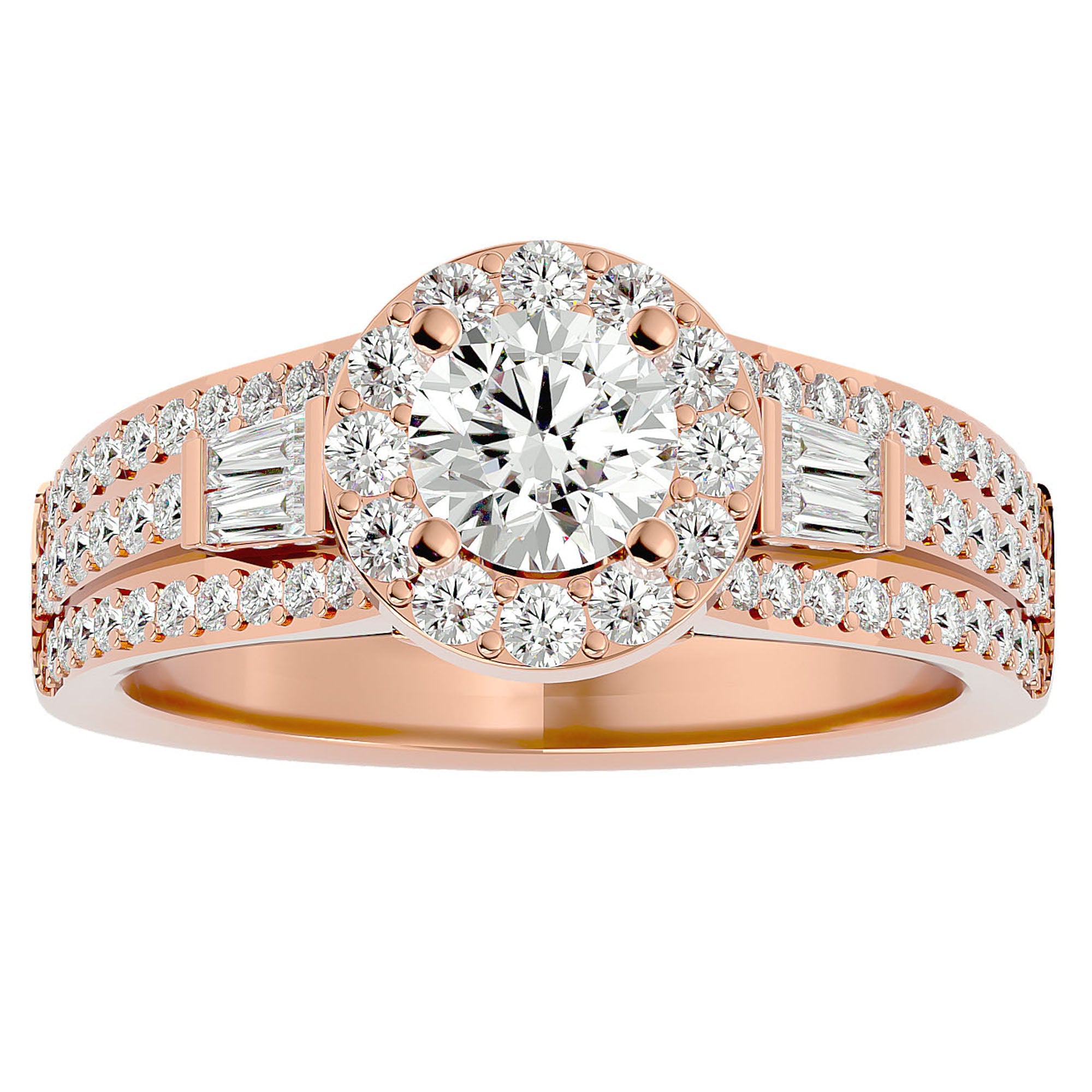 Inel de Logodnă Retro Pavé Halo din Aur 14k cu Moissanite de 1.49 ct din 14k Aur Roz - Castelo.ro