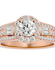 Inel de Logodnă Retro Pavé Halo din Aur 14k cu Moissanite de 1.49 ct din 14k Aur Roz - Castelo.ro