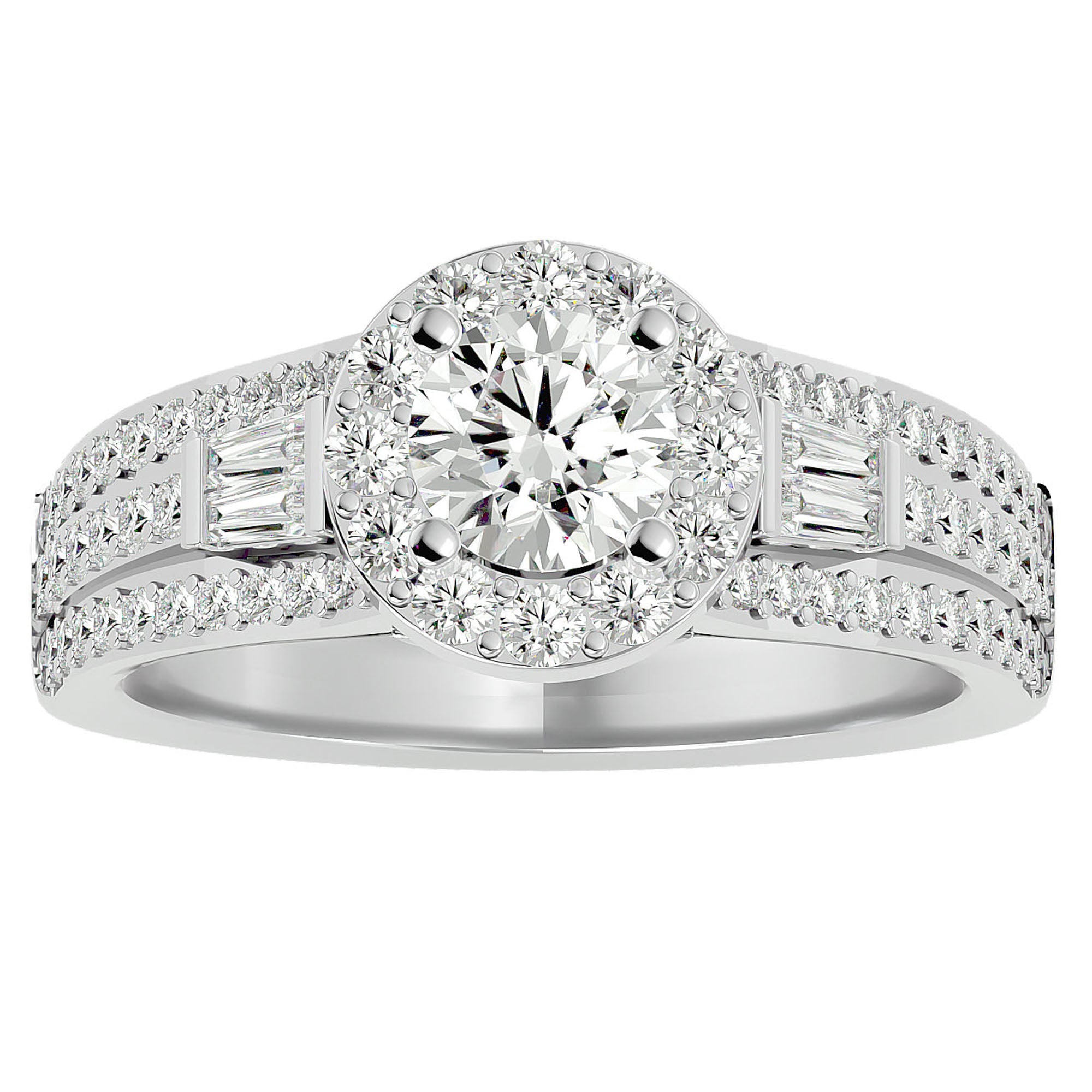 Inel de Logodnă Retro Pavé Halo din Aur 14k cu Moissanite de 1.49 ct din 14k Aur Alb - Castelo.ro