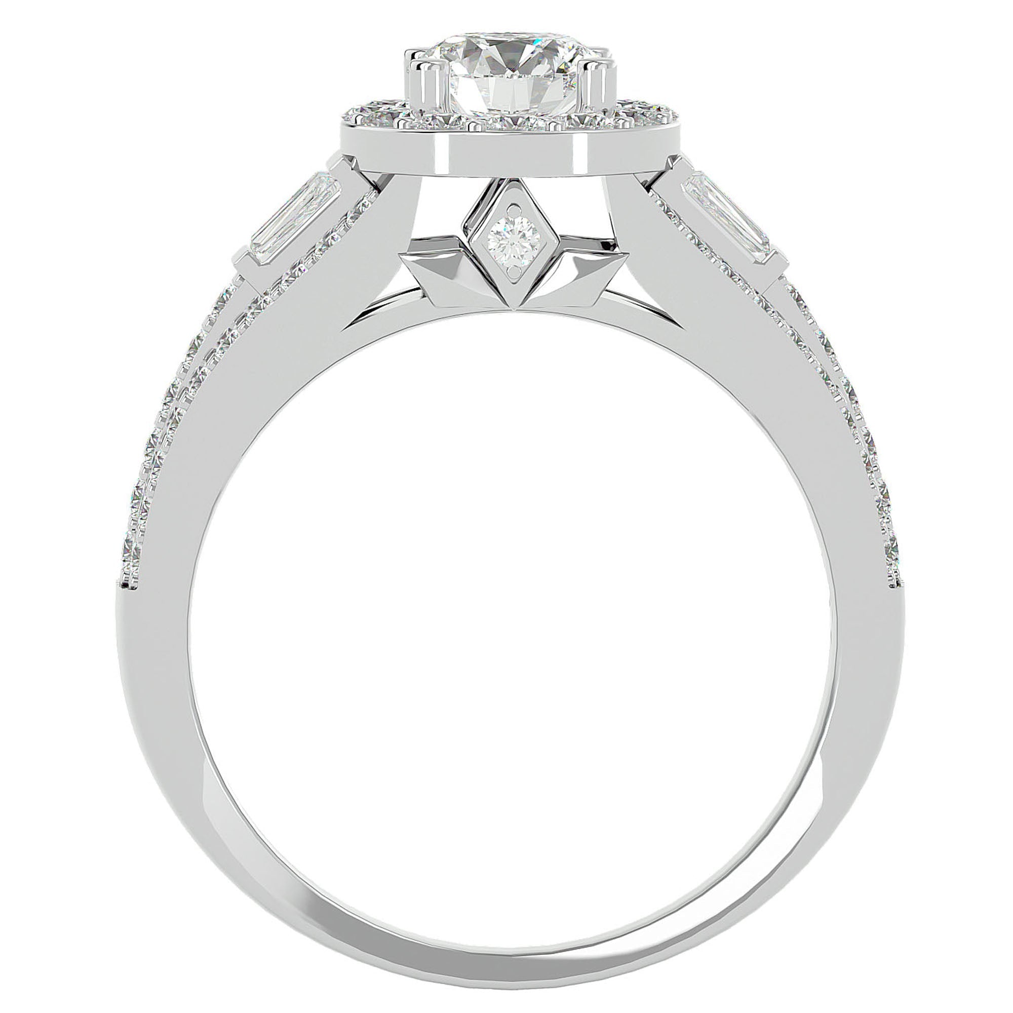 Inel de Logodnă Retro Pavé Halo din Aur 14k cu Moissanite de 1.49 ct din 14k Aur Alb - Castelo.ro