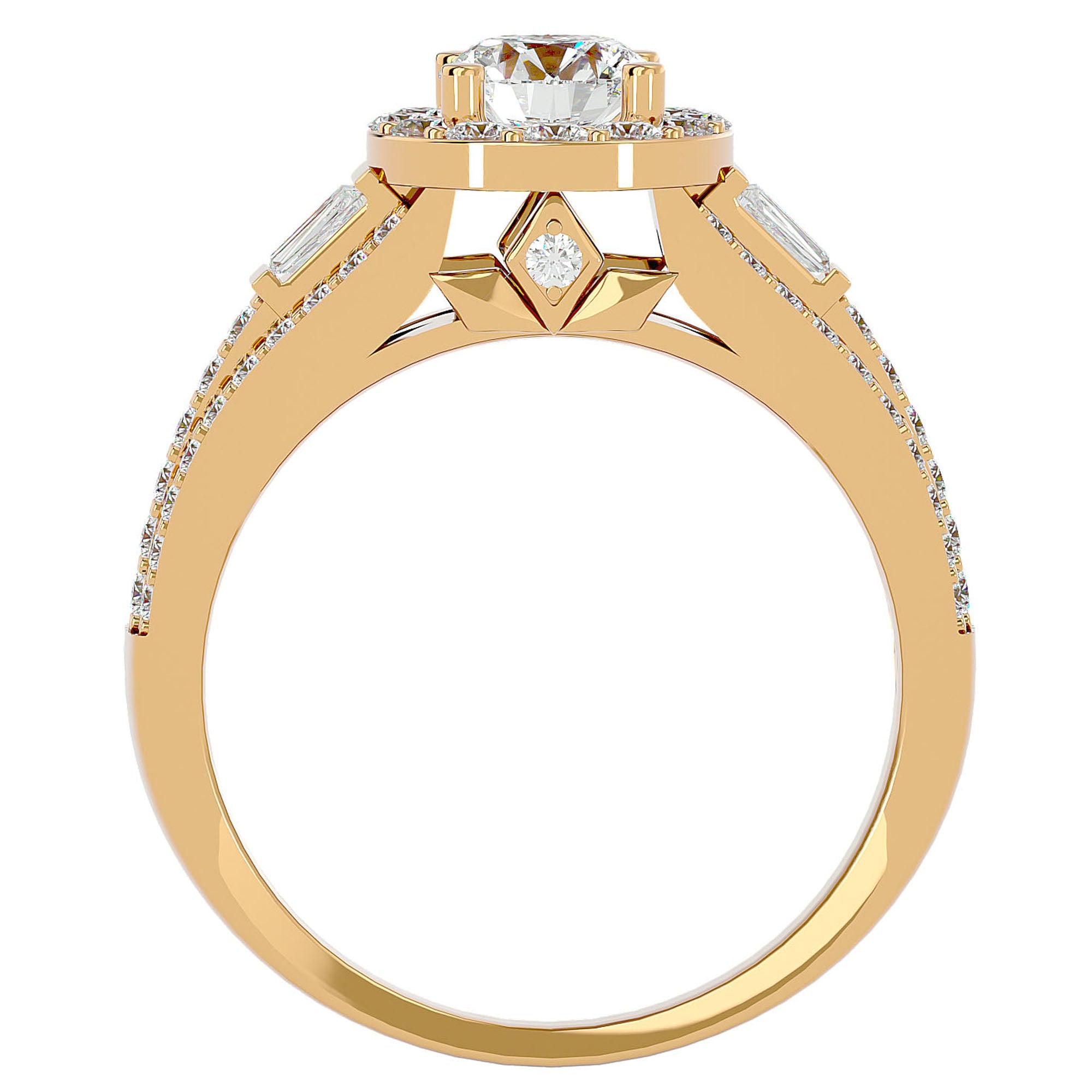 Inel de Logodnă Retro Pavé Halo din Aur 14k cu Moissanite de 1.49 ct din 14k Aur Galben - Castelo.ro