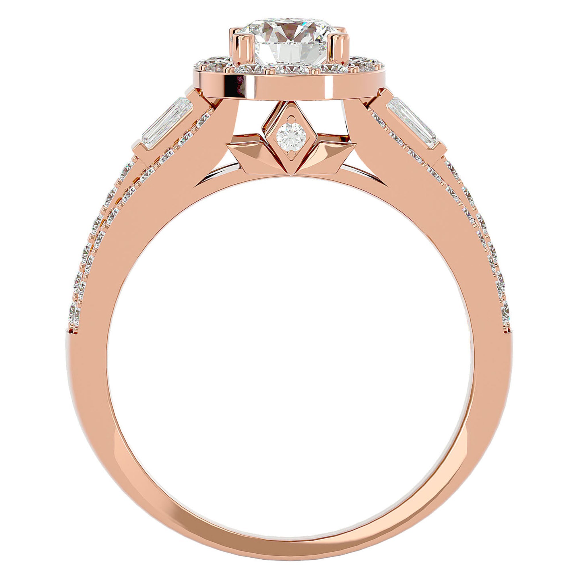Inel de Logodnă Retro Pavé Halo din Aur 14k cu Moissanite de 1.49 ct din 14k Aur Roz - Castelo.ro