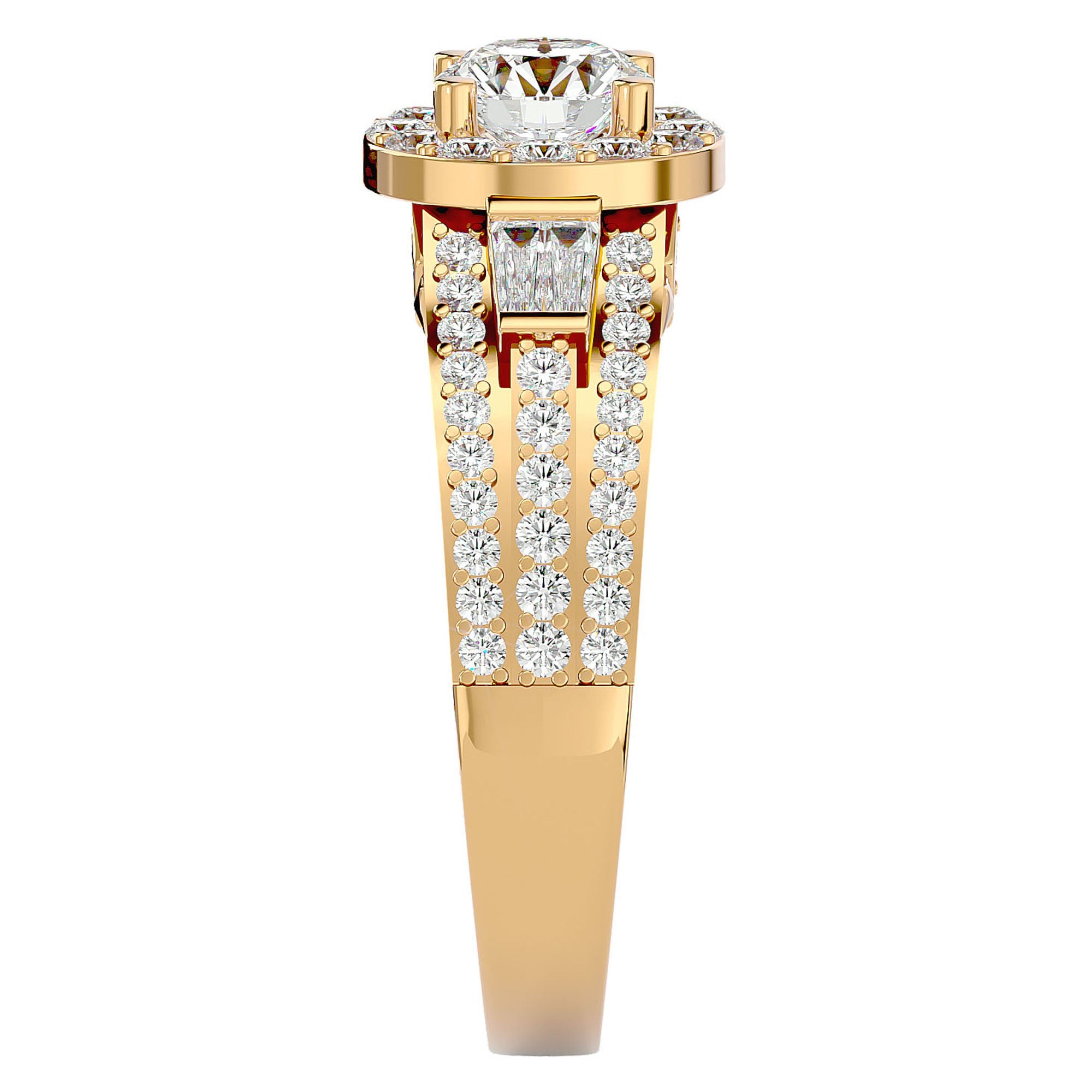 Inel de Logodnă Retro Pavé Halo din Aur 14k cu Moissanite de 1.49 ct din 14k Aur Galben - Castelo.ro