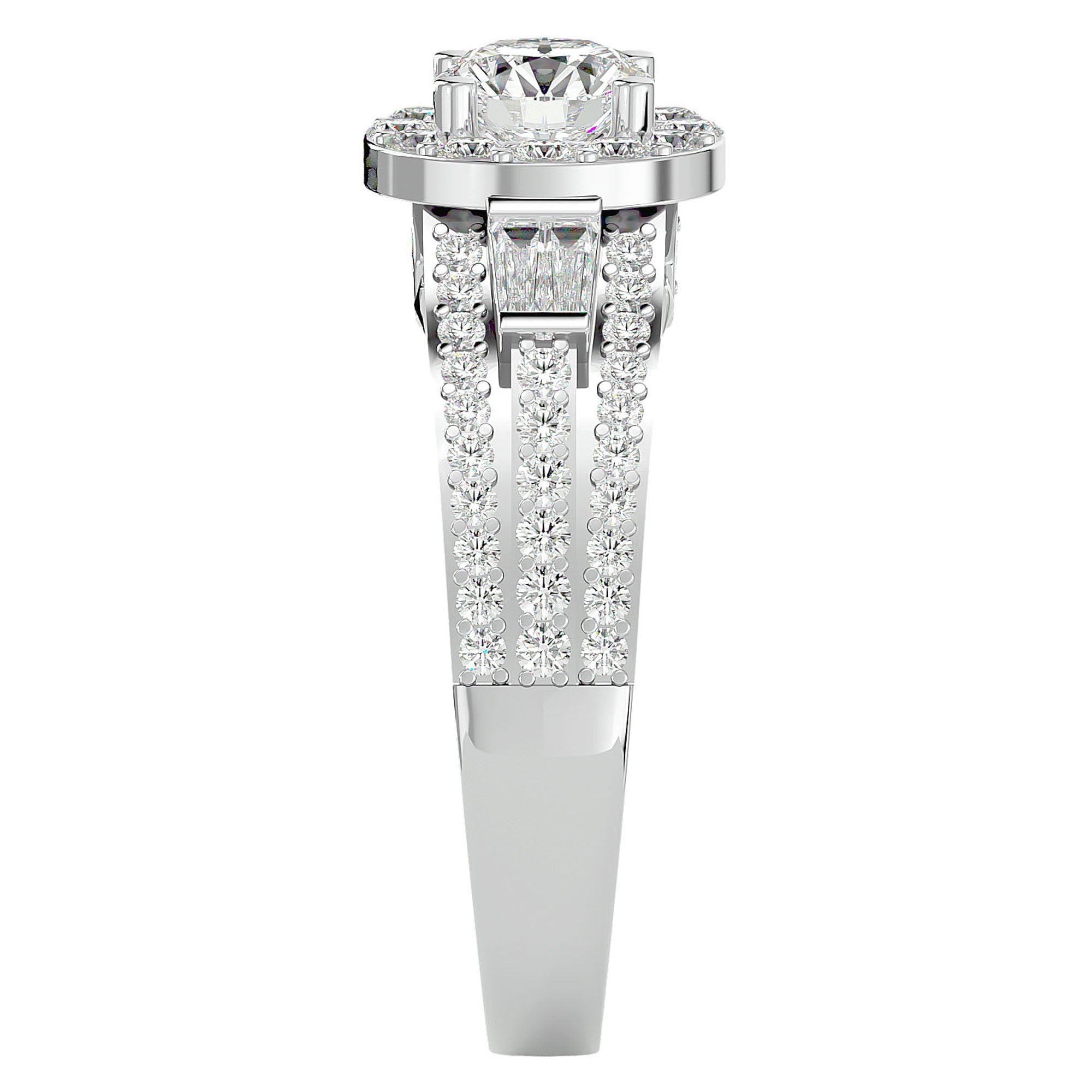 Inel de Logodnă Retro Pavé Halo din Aur 14k cu Moissanite de 1.49 ct din 14k Aur Alb - Castelo.ro