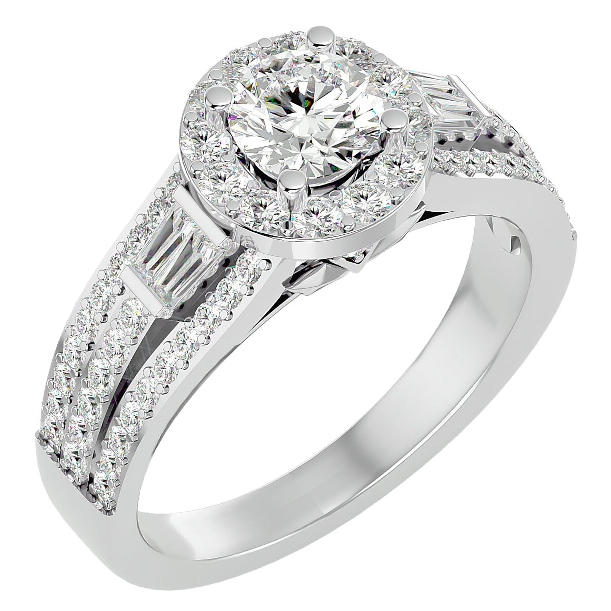 Inel de Logodnă Retro Pavé Halo din Aur 14k cu Moissanite de 1.49 ct din 14k Aur Alb - Castelo.ro