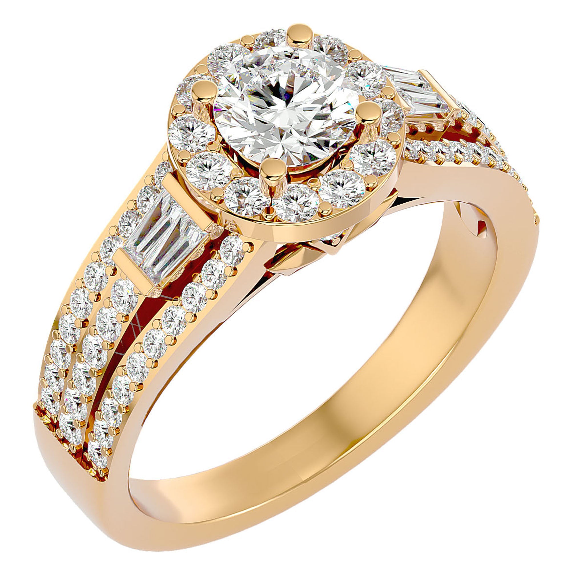 Inel de Logodnă Retro Pavé Halo din Aur 14k cu Moissanite de 1.49 ct din 14k Aur Galben - Castelo.ro