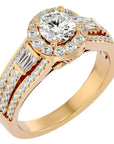 Inel de Logodnă Retro Pavé Halo din Aur 14k cu Moissanite de 1.49 ct din 14k Aur Galben - Castelo.ro