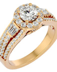 Inel de Logodnă Retro Pavé Halo cu Diamante Create în Laborator de 1.49 ct din 18k Aur Galben - Castelo.ro