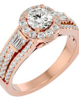 Inel de Logodnă Retro Pavé Halo din Aur 14k cu Moissanite de 1.49 ct din 14k Aur Roz - Castelo.ro