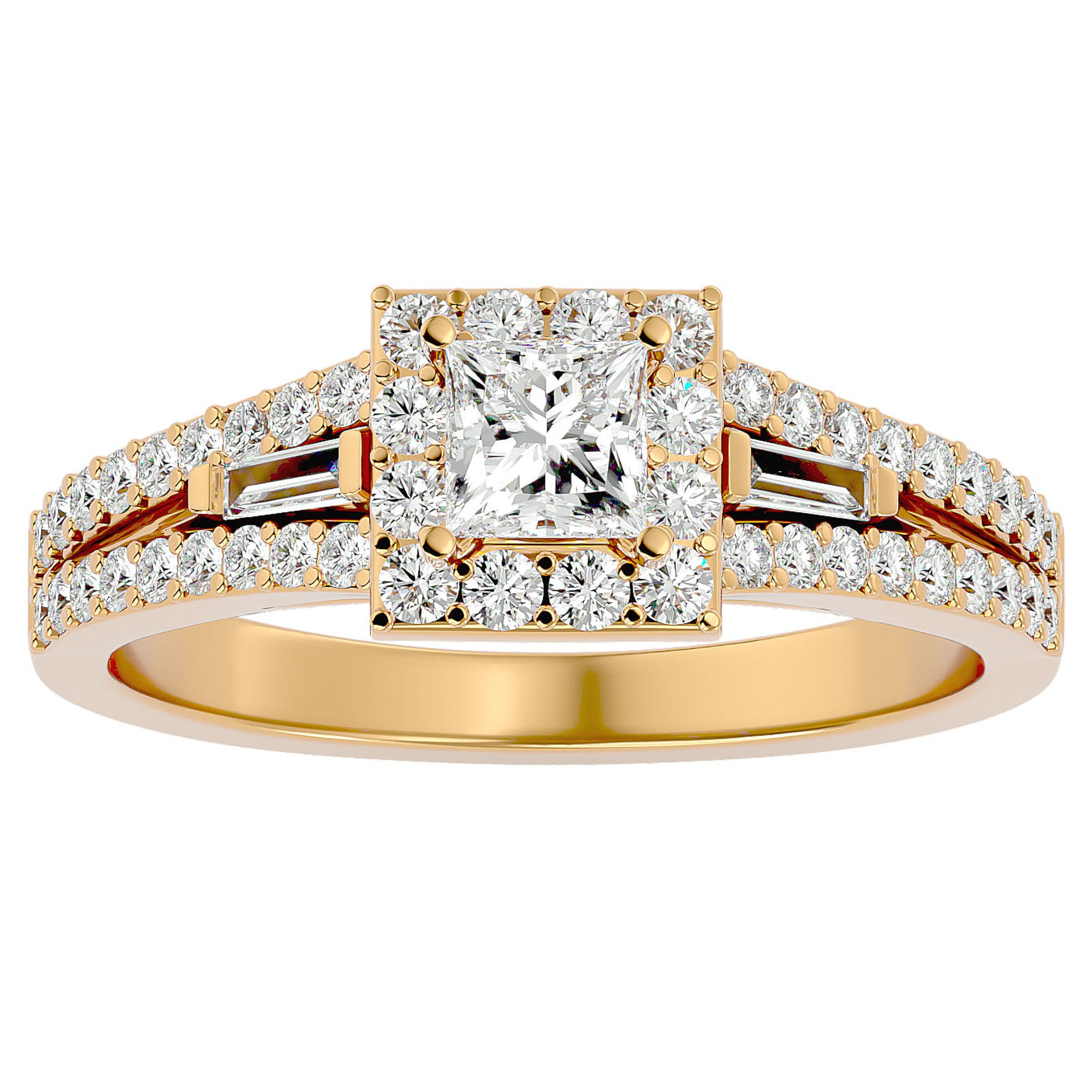 Inel Vintage Pavé Princess cu Moissanite de 0.96 ct din 18k Aur Galben - Castelo.ro