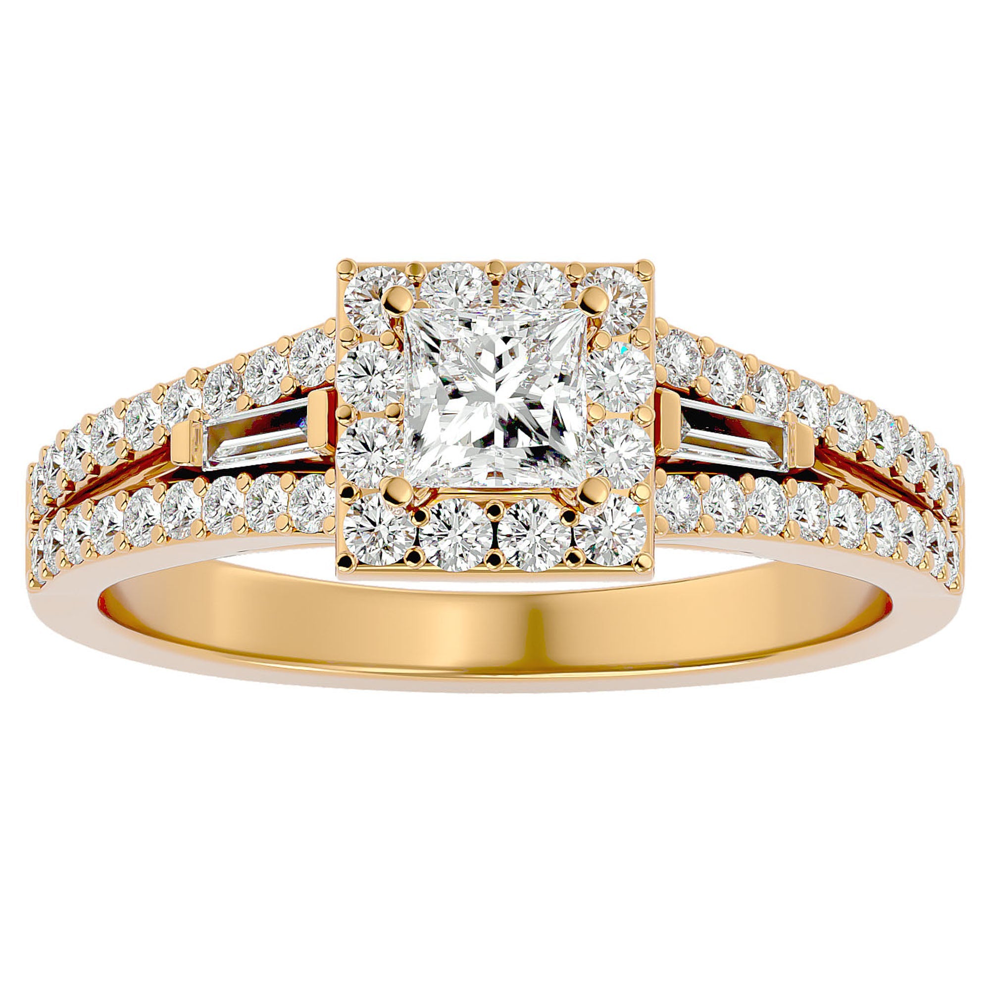 Inel Vintage Pavé Princess din Aur 14k cu Diamante Naturale de 0.96 ct din 14k Aur Galben - Castelo.ro