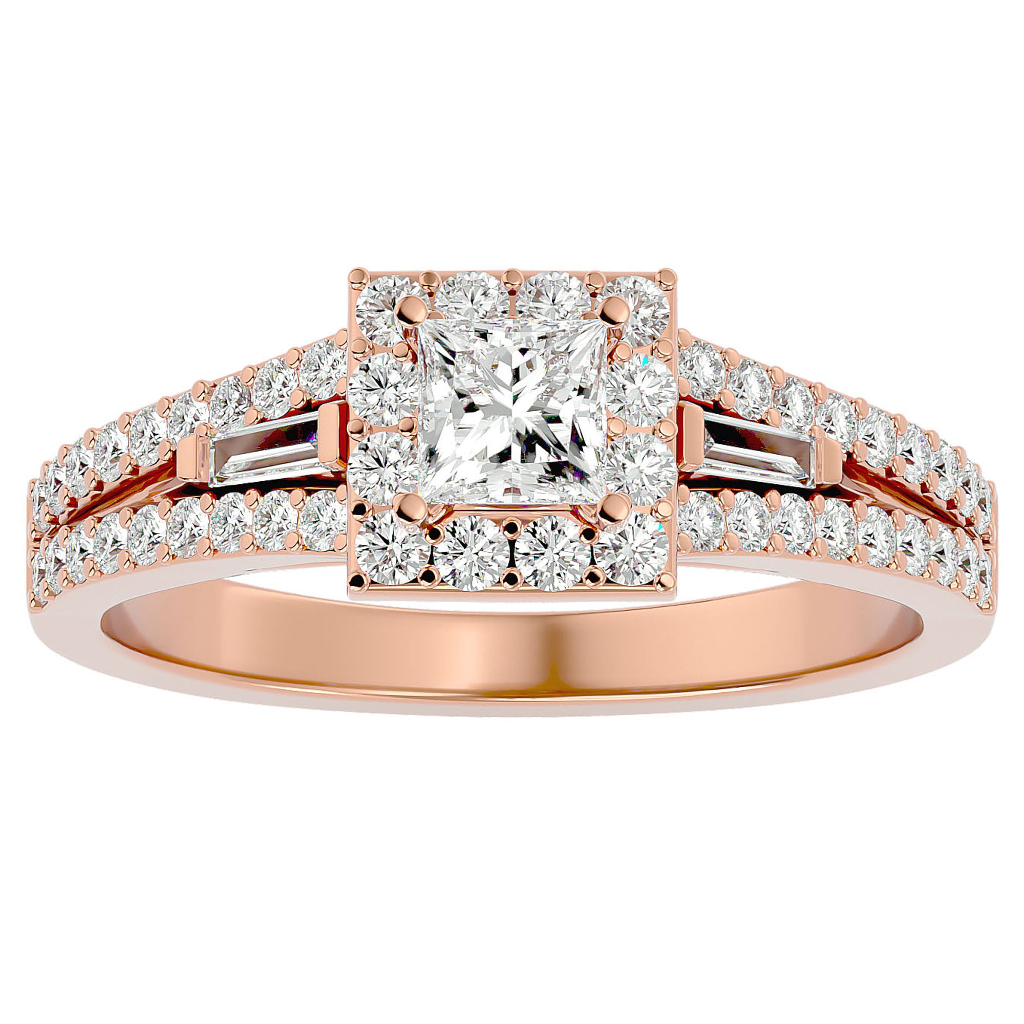 Inel Vintage Pavé Princess cu Moissanite de 0.96 ct din 18k Aur Roz - Castelo.ro