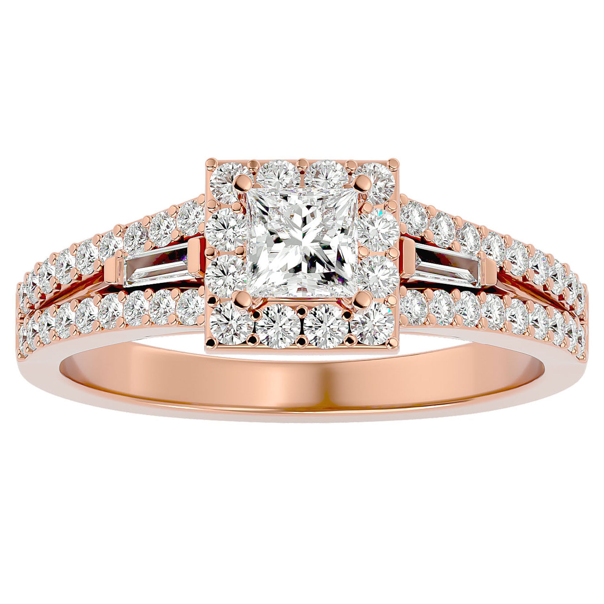 Inel Vintage Pavé Princess din Aur 14k cu Diamante Naturale de 0.96 ct din 14k Aur Roz - Castelo.ro