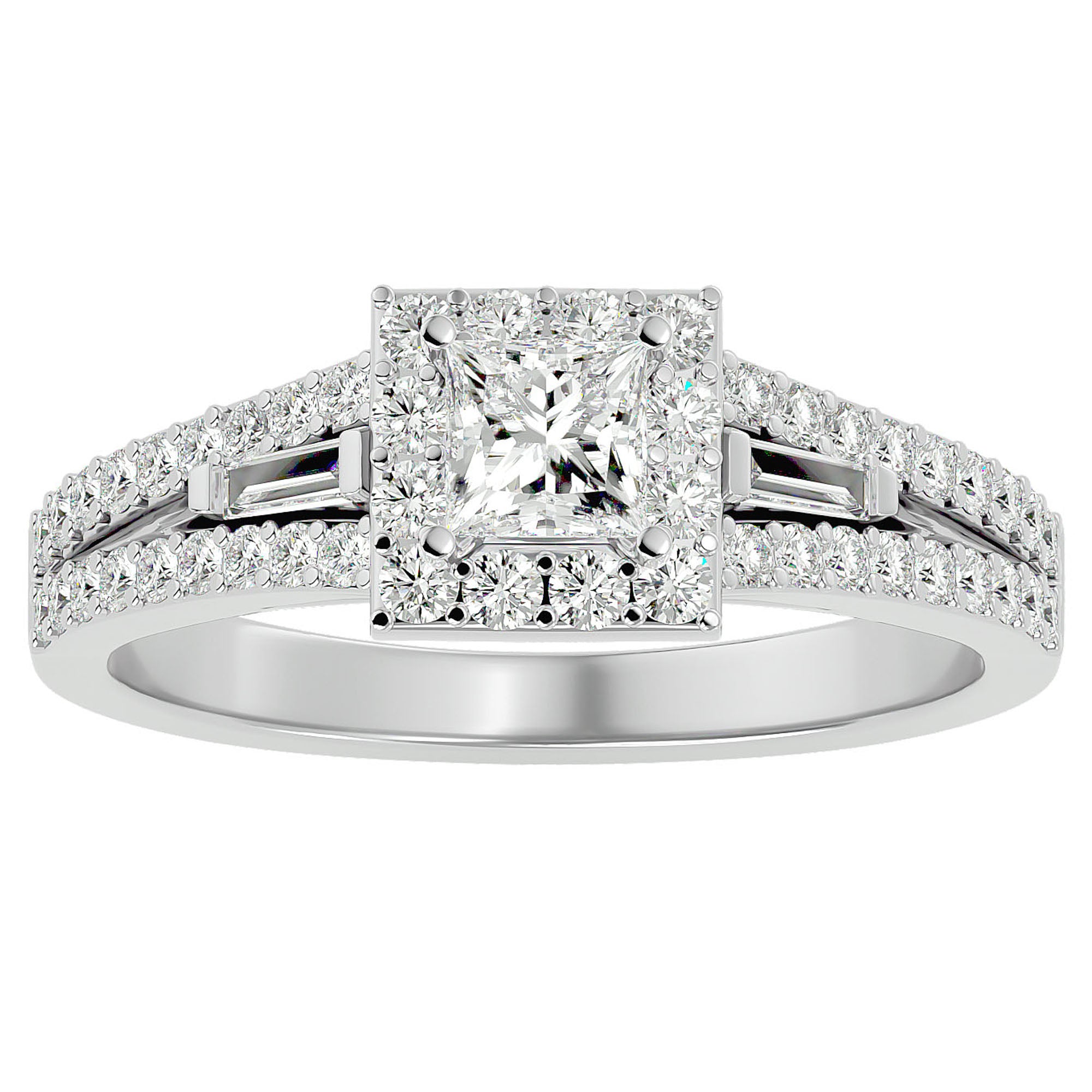 Inel Vintage Pavé Princess cu Moissanite de 0.96 ct din Platina - Castelo.ro