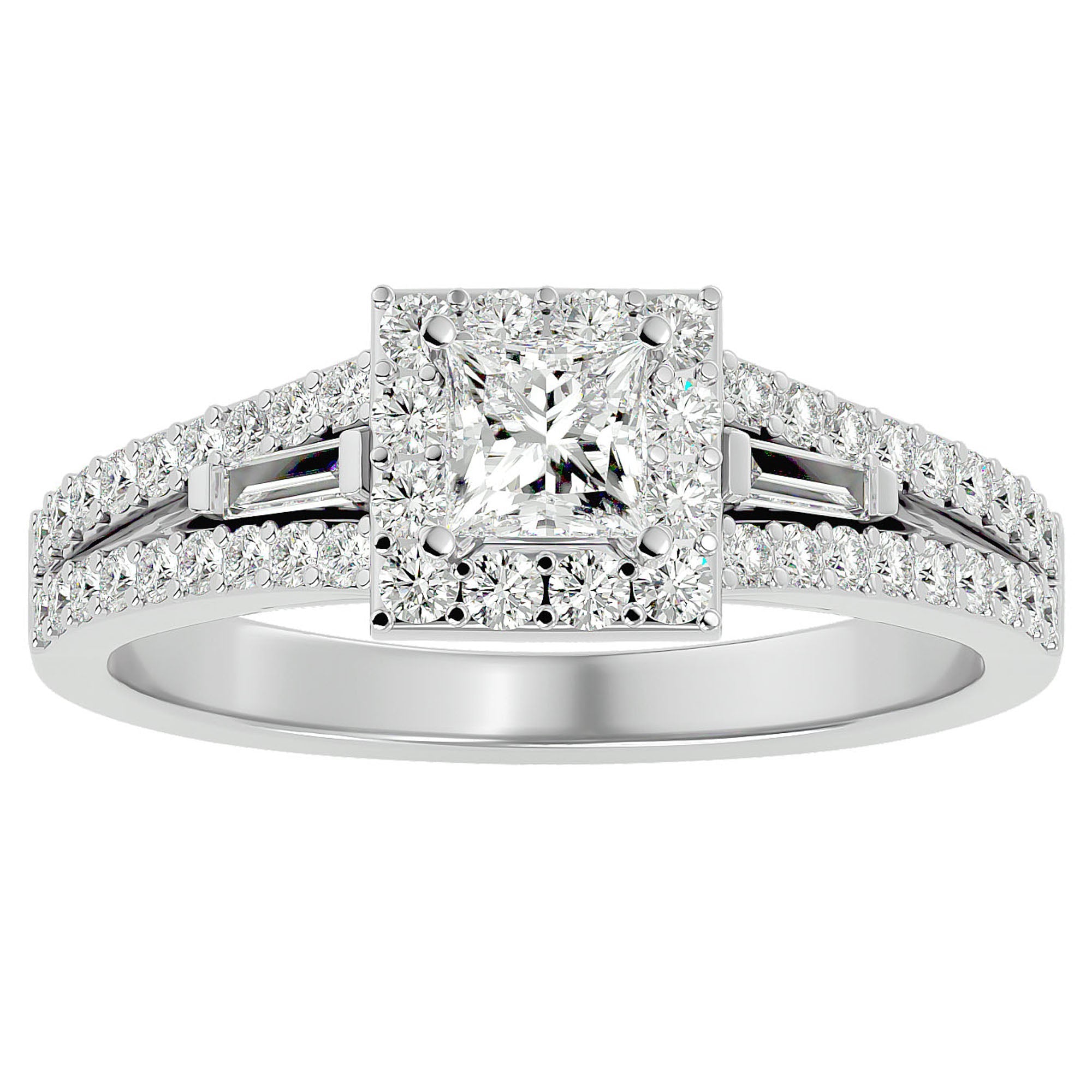 Inel Vintage Pavé Princess din Aur 14k cu Diamante Naturale de 0.96 ct din 14k Aur Alb - Castelo.ro
