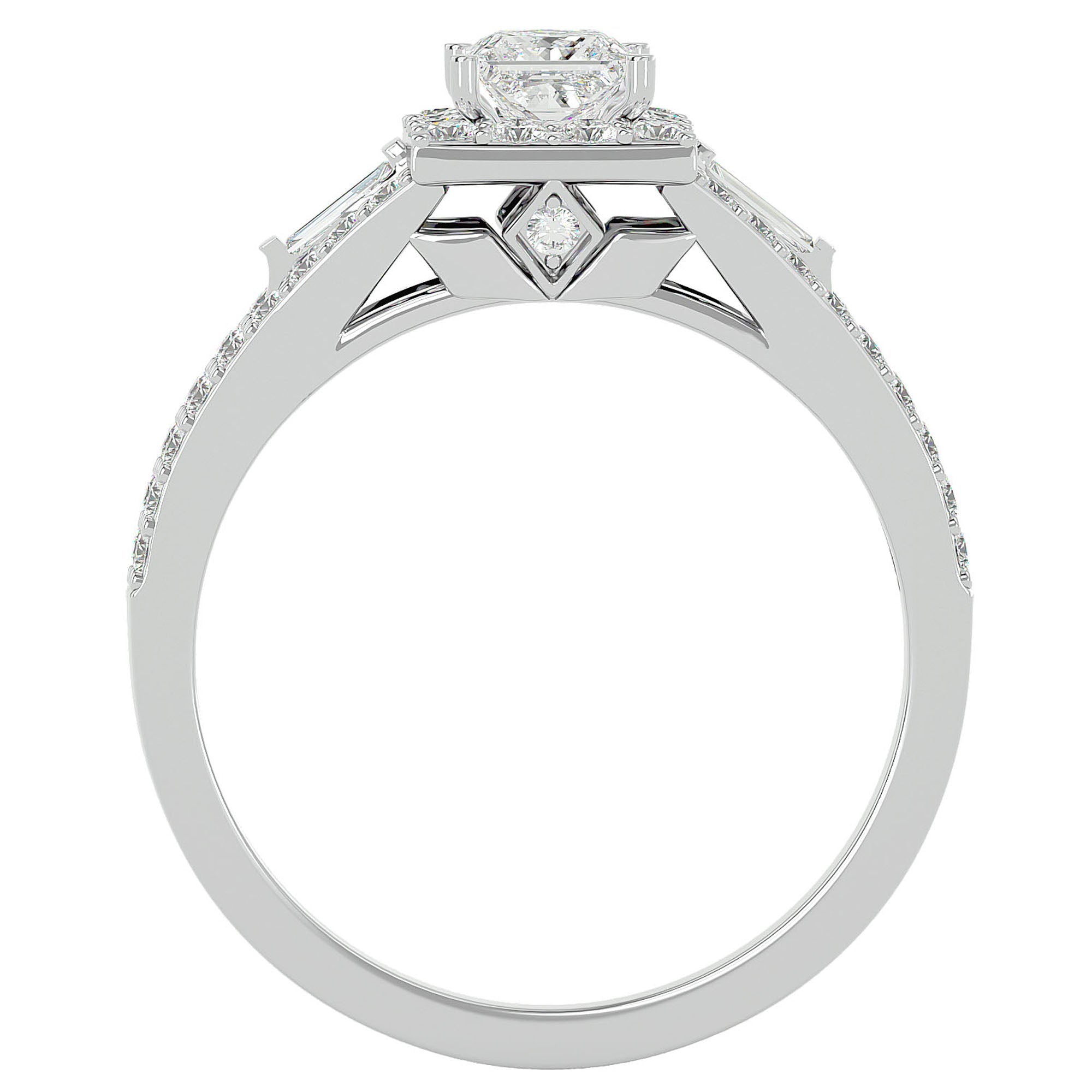 Inel Vintage Pavé Princess din Aur 14k cu Diamante Naturale de 0.96 ct din 14k Aur Alb - Castelo.ro