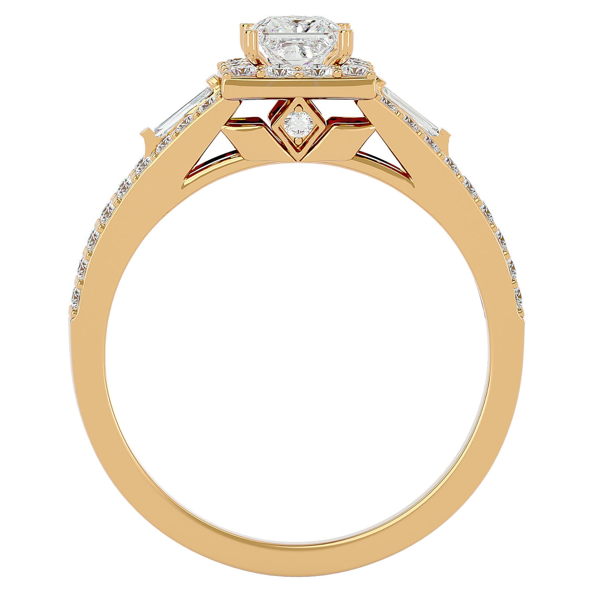 Inel Vintage Pavé Princess din Aur 14k cu Diamante Naturale de 0.96 ct din 14k Aur Galben - Castelo.ro