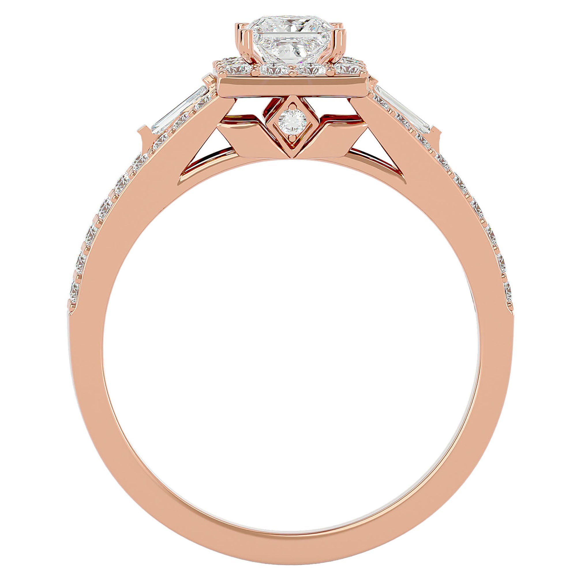 Inel Vintage Pavé Princess din Aur 14k cu Diamante Naturale de 0.96 ct din 14k Aur Roz - Castelo.ro