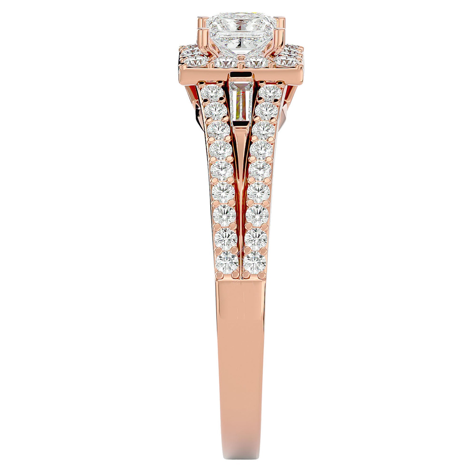 Inel Vintage Pavé Princess din Aur 14k cu Diamante Naturale de 0.96 ct din 14k Aur Roz - Castelo.ro