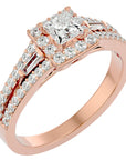 Inel Vintage Pavé Princess cu Moissanite de 0.96 ct din 18k Aur Roz - Castelo.ro