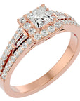 Inel Vintage Pavé Princess cu Diamante Naturale de 0.96 ct din 18k Aur Roz - Castelo.ro