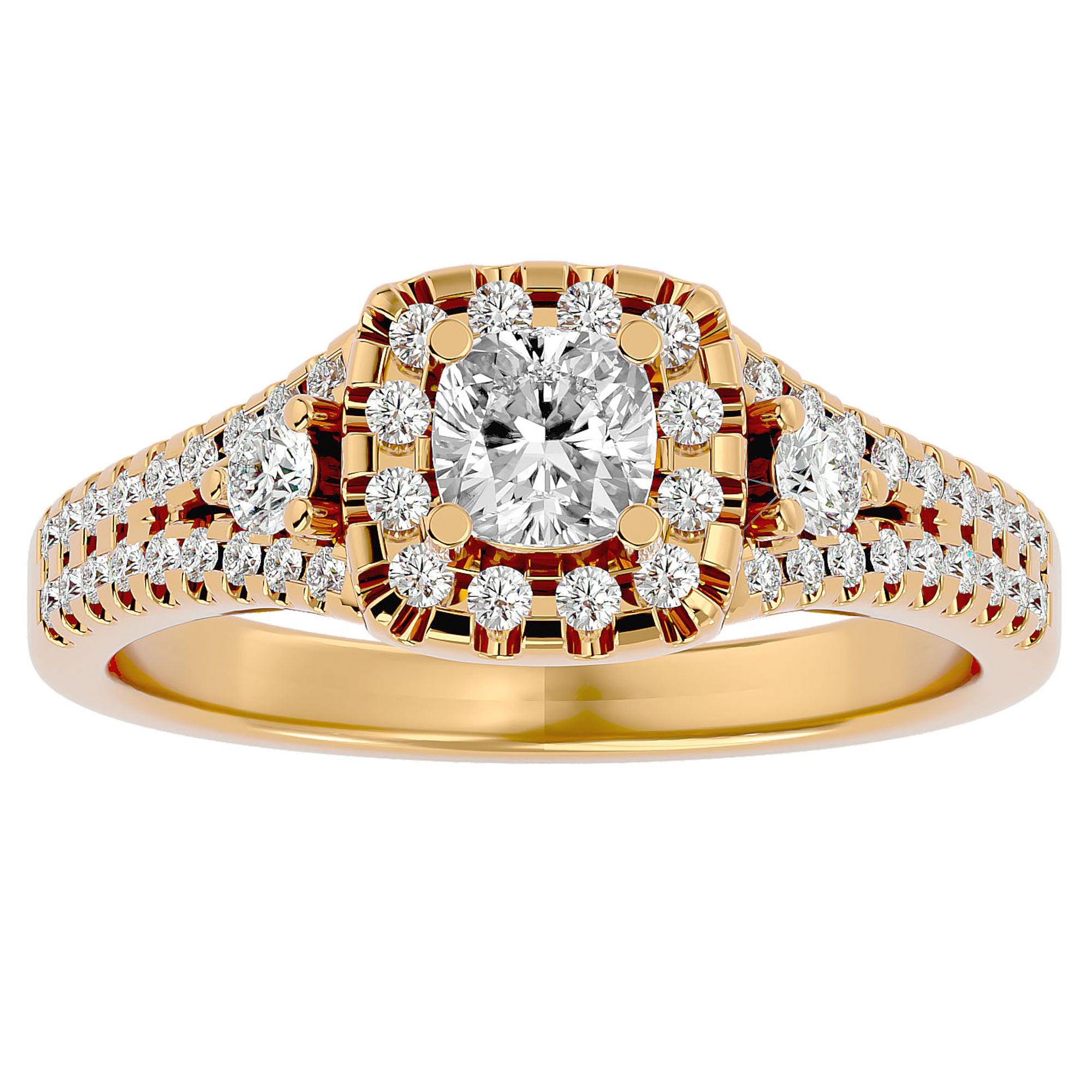Inel de Logodnă Vintage Pavé Halo din Aur 14k cu Diamante Naturale de 0.87 ct din 14k Aur Galben - Castelo.ro
