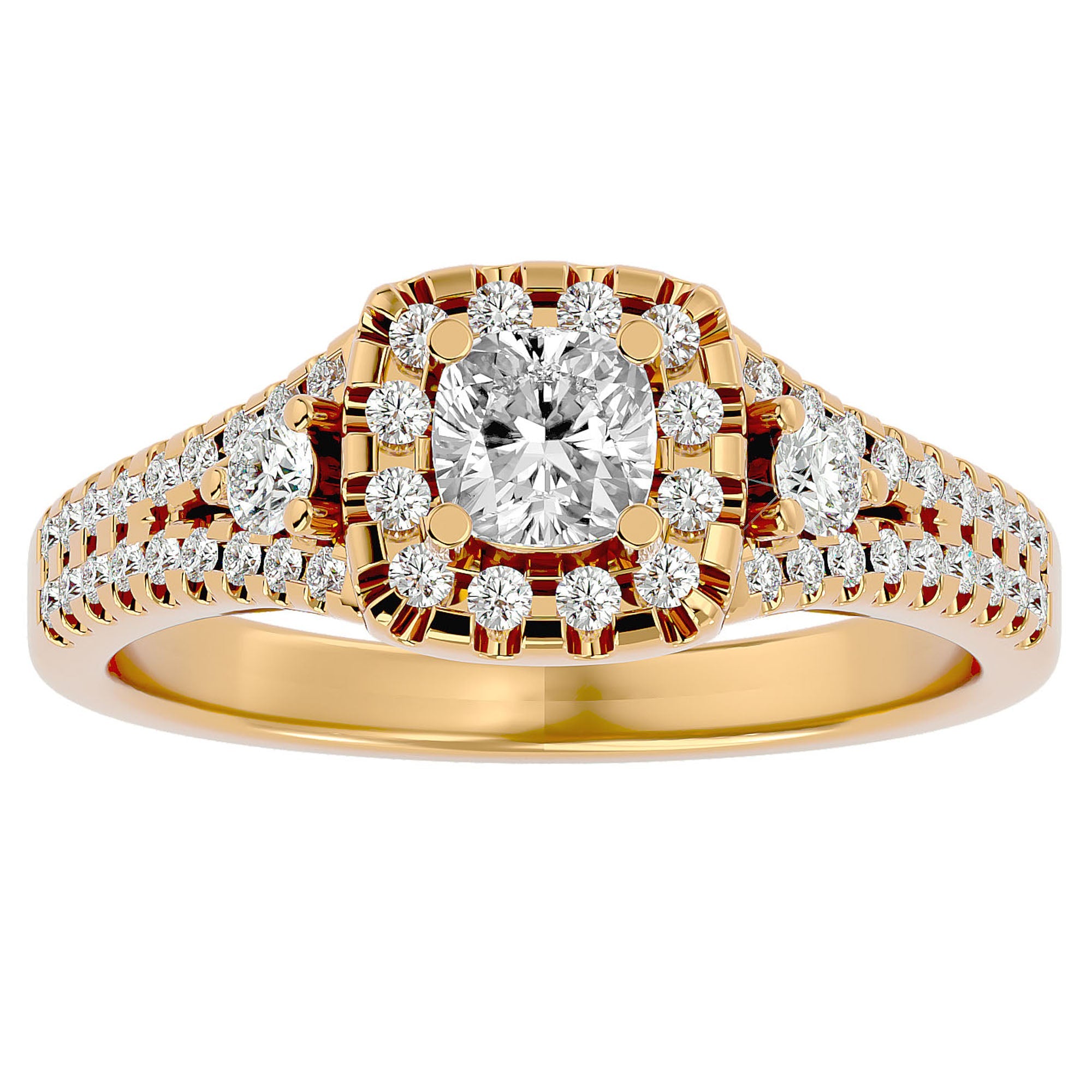 Inel de Logodnă Vintage Pavé Halo din Aur 14k cu Moissanite de 0.87 ct din 14k Aur Galben - Castelo.ro