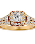 Inel de Logodnă Vintage Pavé Halo din Aur 14k cu Moissanite de 0.87 ct din 14k Aur Galben - Castelo.ro
