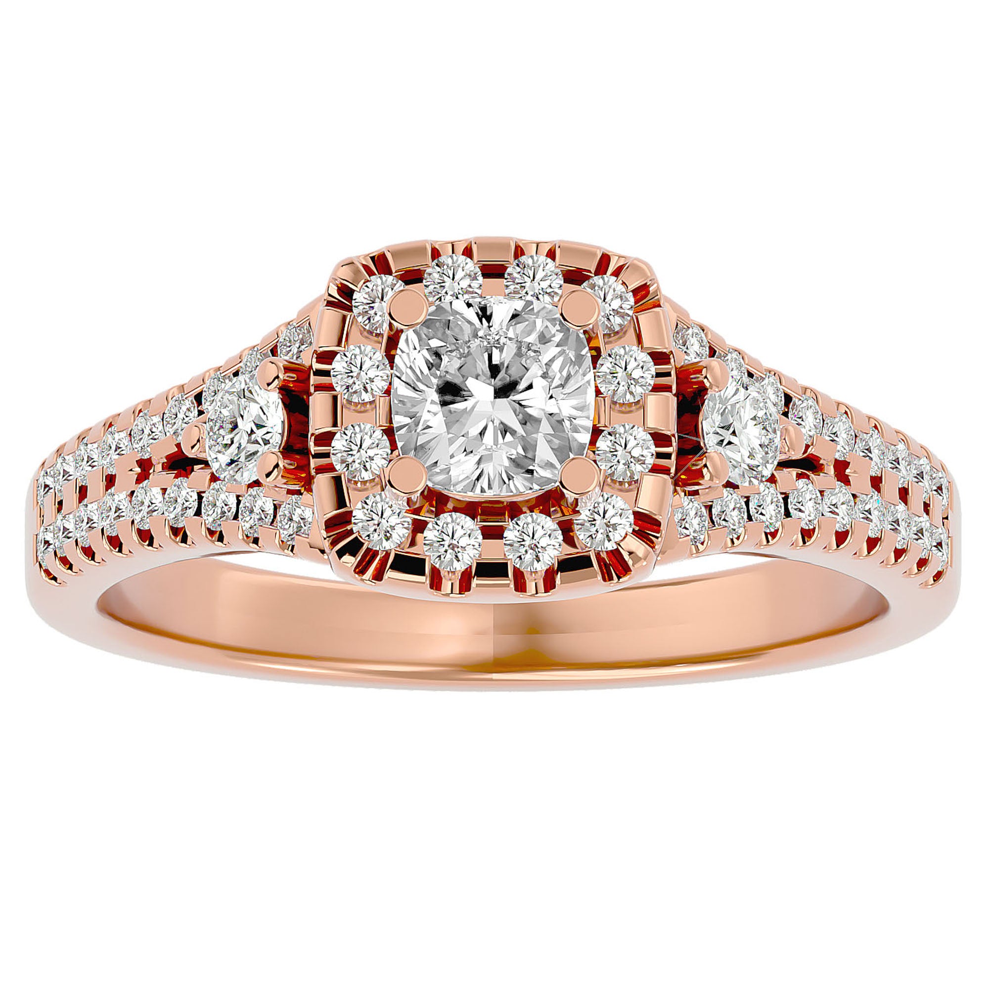 Inel de Logodnă Vintage Pavé Halo din Aur 14k cu Diamante Create în Laborator de 0.87 ct din 14k Aur Roz - Castelo.ro